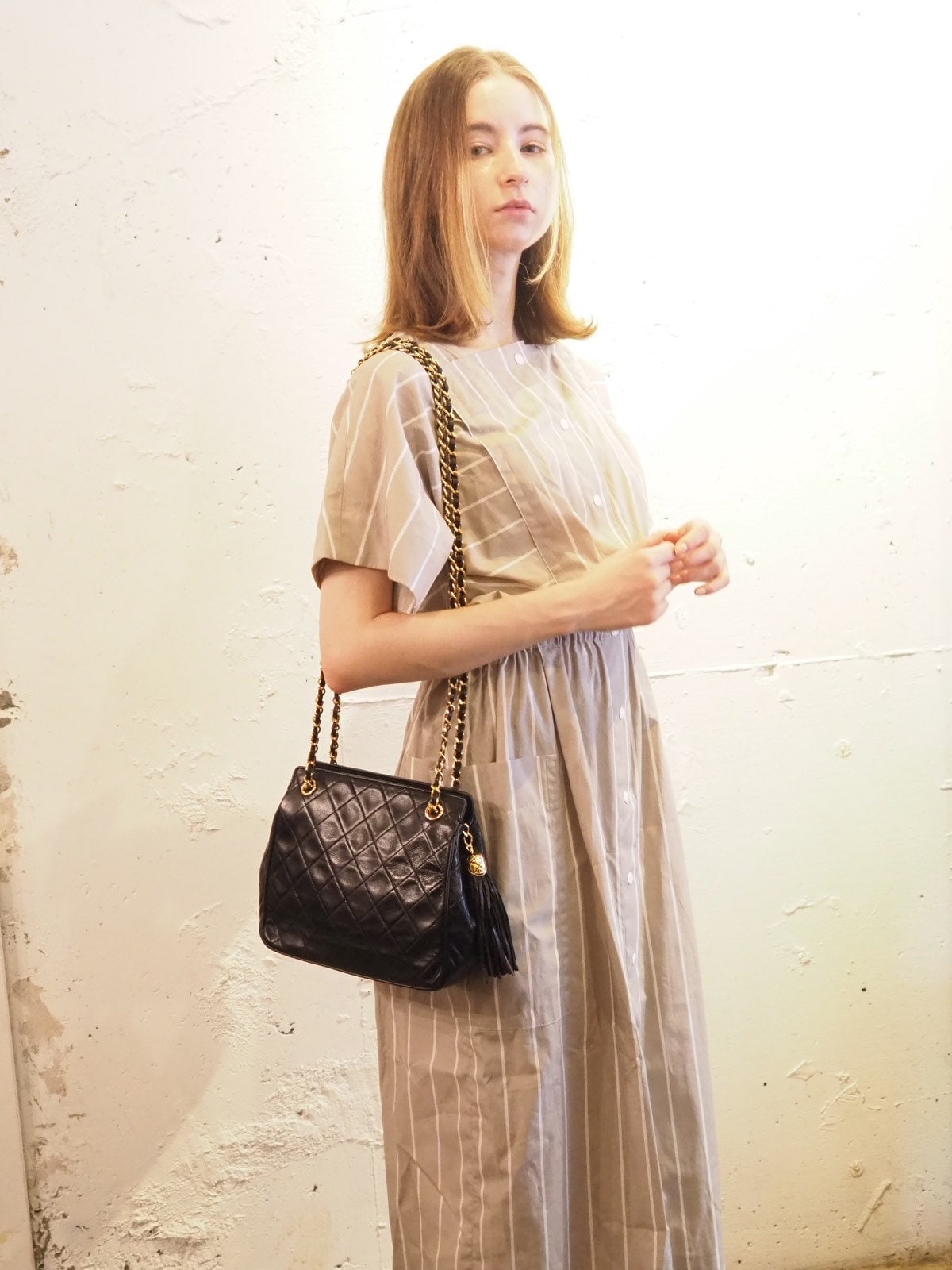 CHANEL Matelasse CC Fringe Shoulder Bag Leather Black Authentic