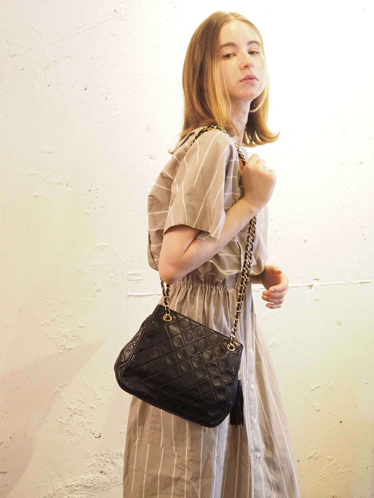 CHANEL Matelasse CC Fringe Shoulder Bag Leather Black Authentic