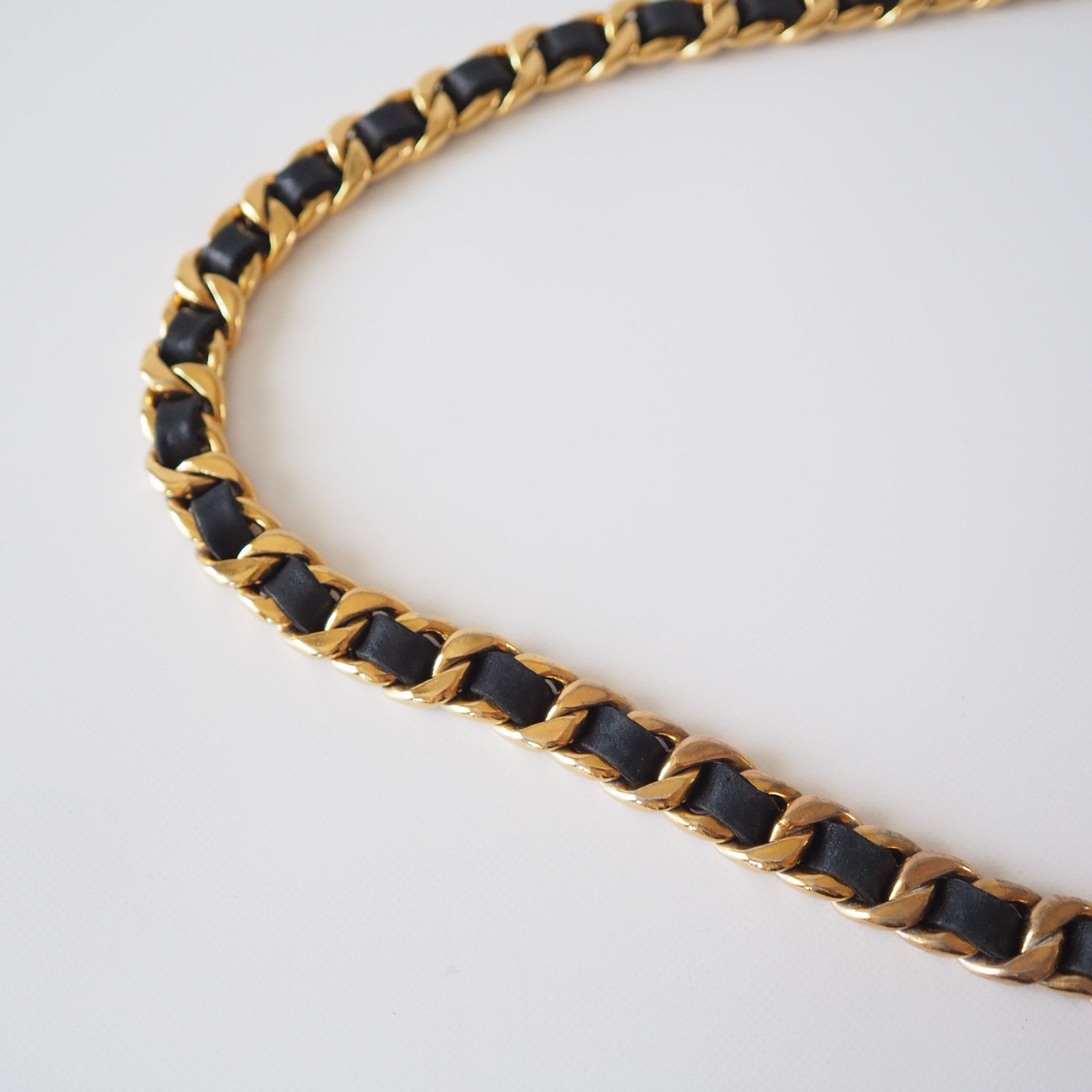 CHANEL Chain Belt Medallion CC Mademoiselle Black Leather Gold Metal Collection Authentic Vintage