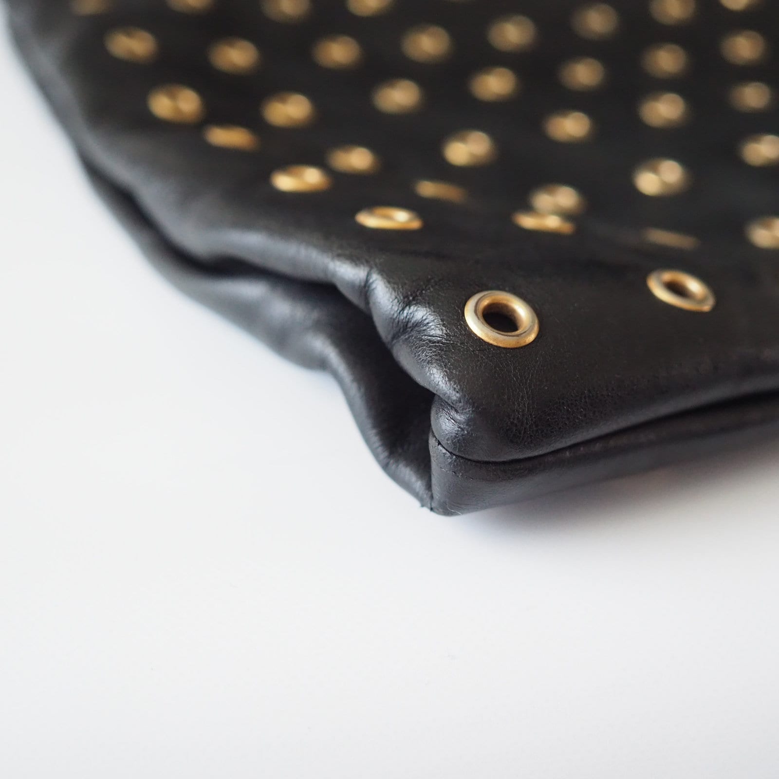 PRADA Punching leather Tote Hand Bag Black Authentic