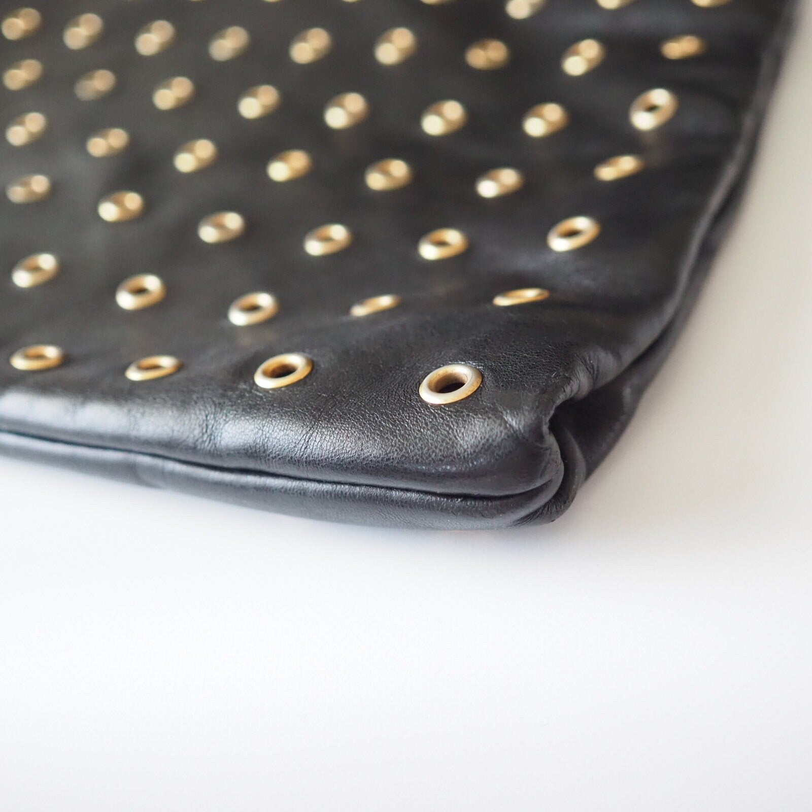 PRADA Punching leather Tote Hand Bag Black Authentic