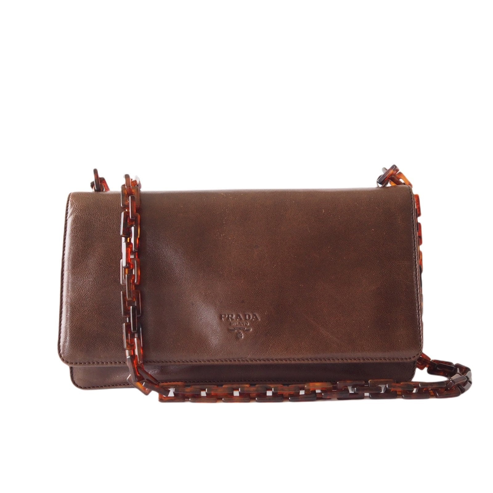 PRADA Plastic chain Shoulder bag Brown Authentic