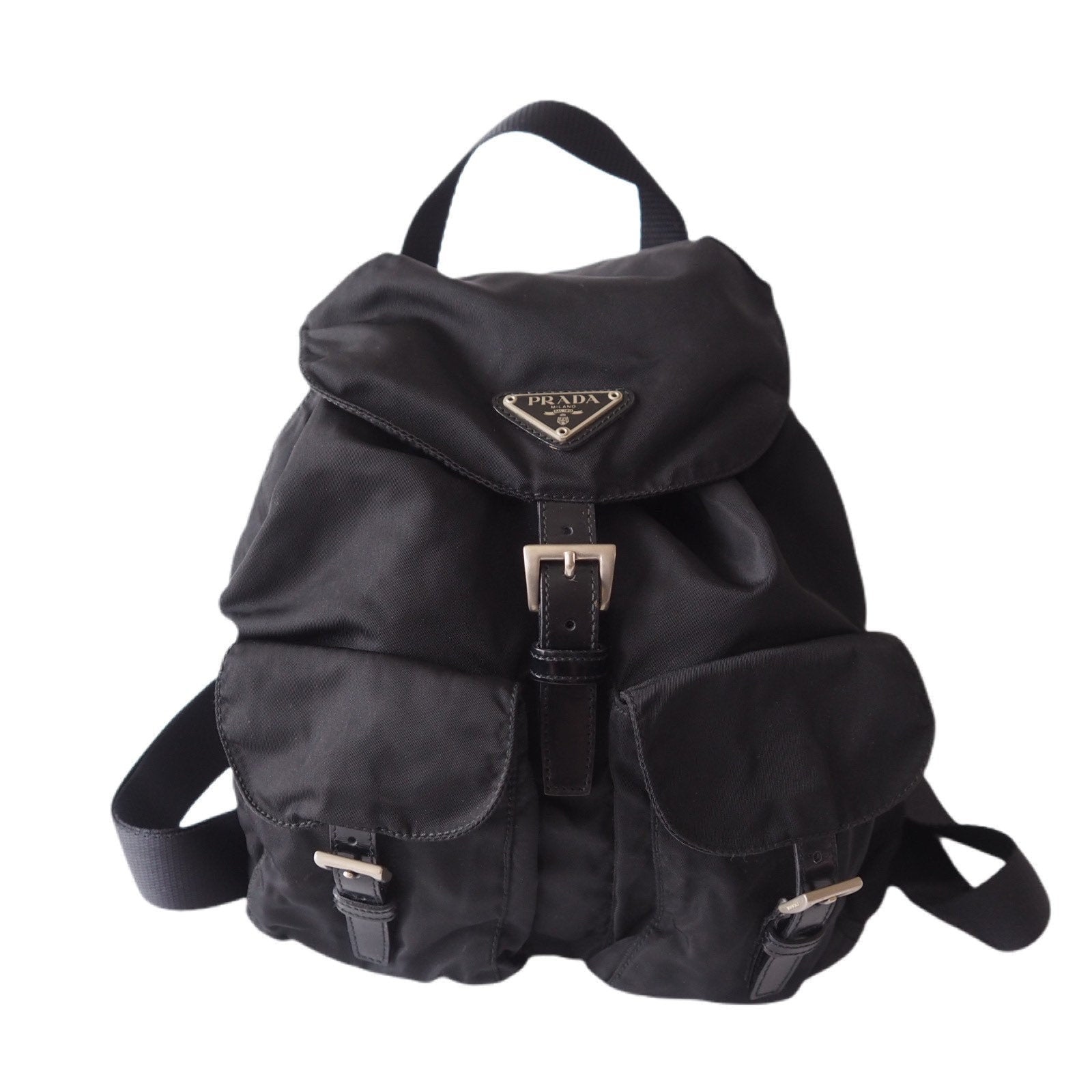 PRADA Nylon Backpack Bag Black Logo Purse Authentic