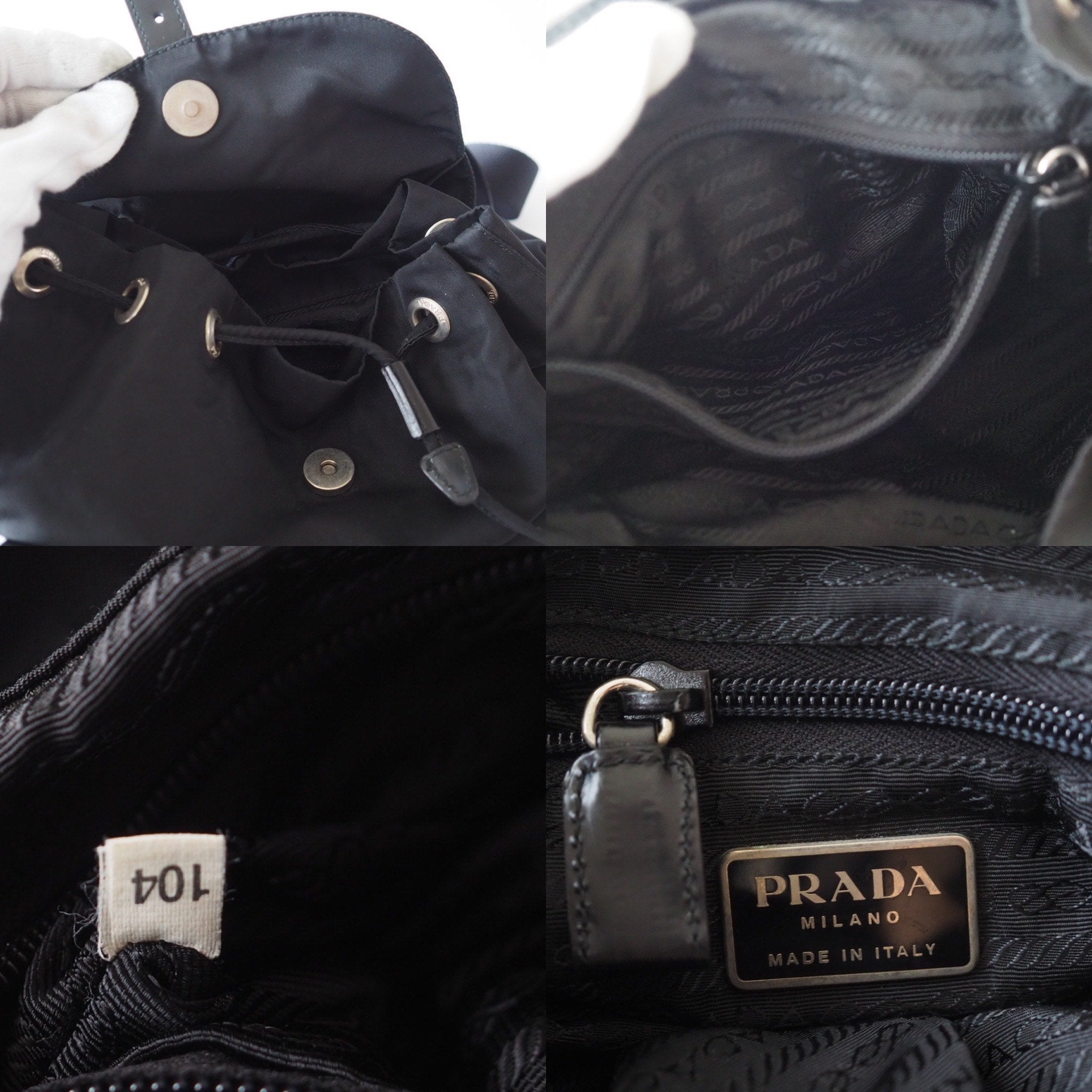 PRADA Nylon Backpack Bag Black Logo Purse Authentic