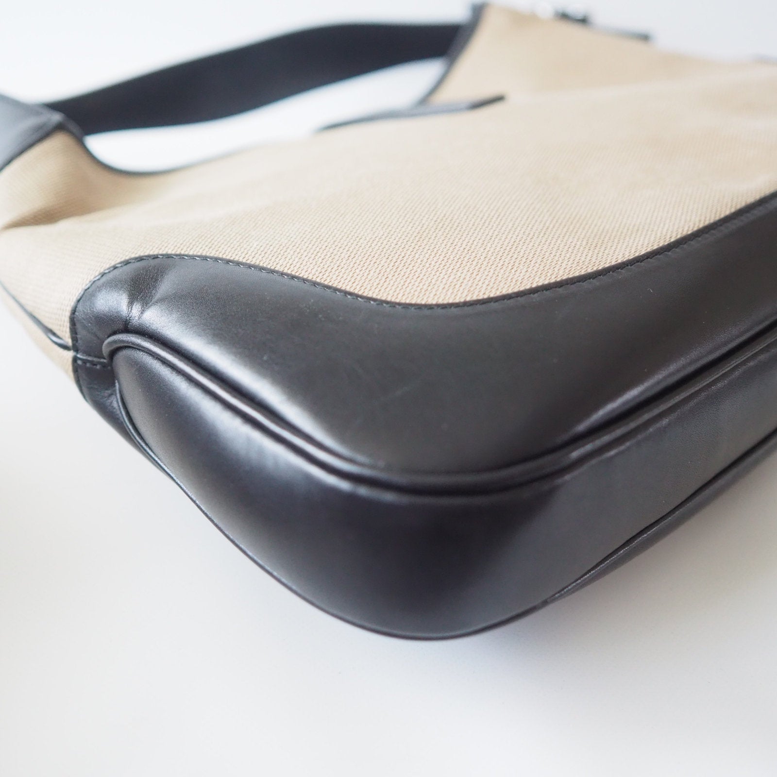 GUCCI Jackie Canvas Leather Shoulder Bag Beige Authentic