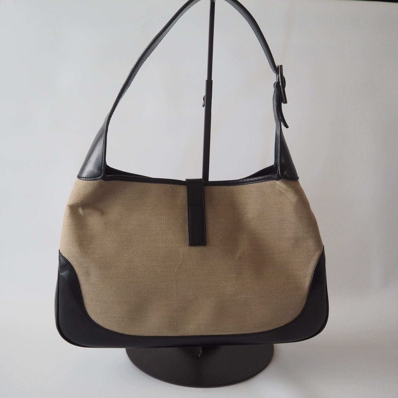 GUCCI Jackie Canvas Leather Shoulder Bag Beige Authentic