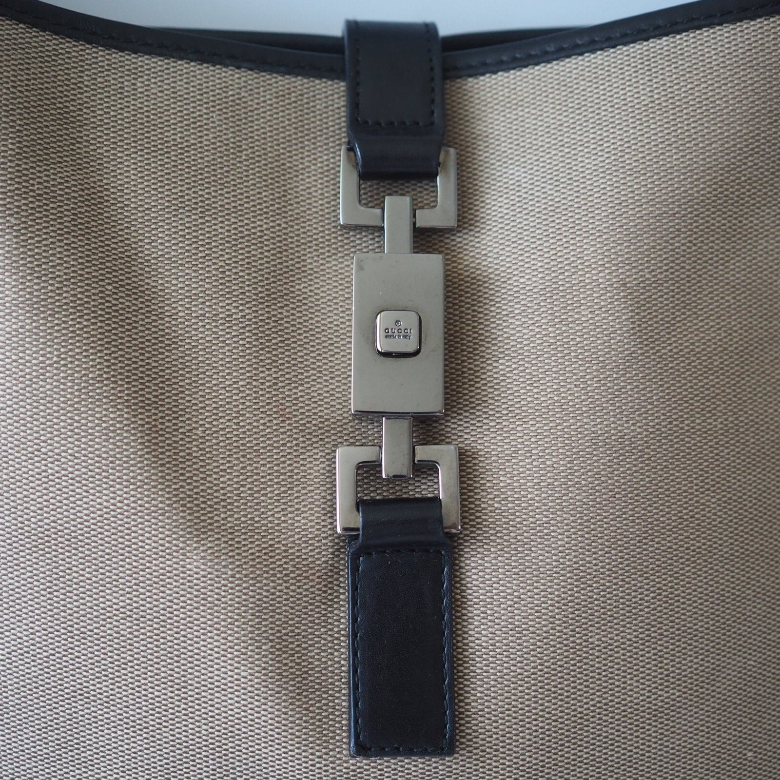 GUCCI Jackie Canvas Leather Shoulder Bag Beige Authentic