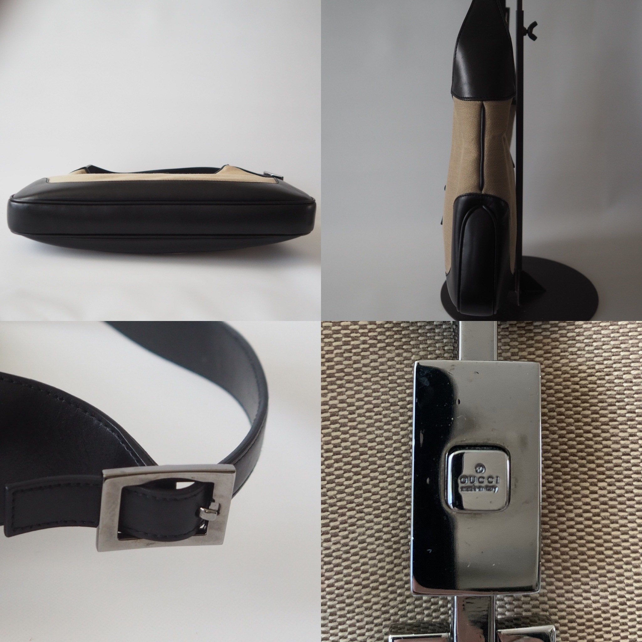 GUCCI Jackie Canvas Leather Shoulder Bag Beige Authentic