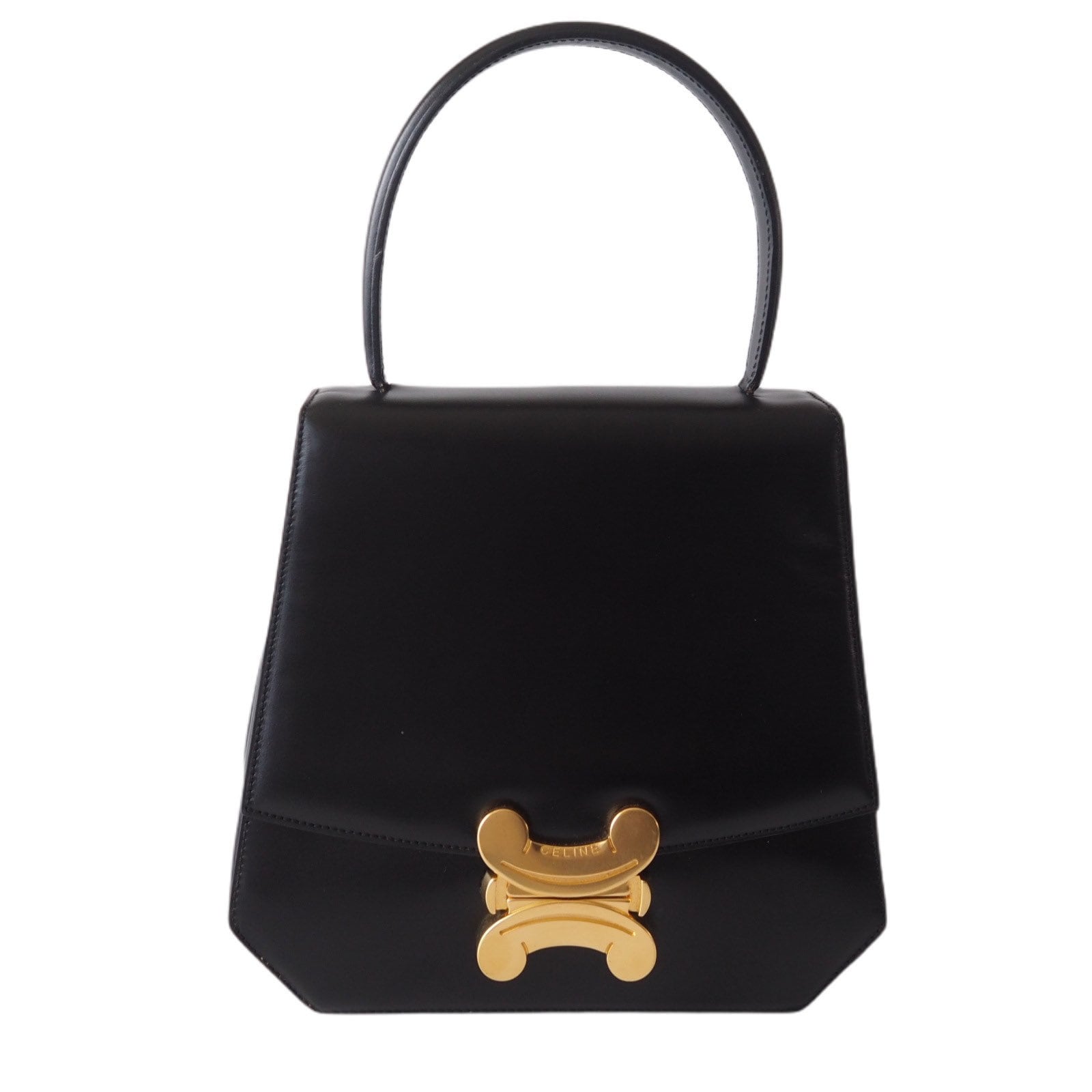 CELINE Hand Bag Brazon Triomphe Black Leather Authentic