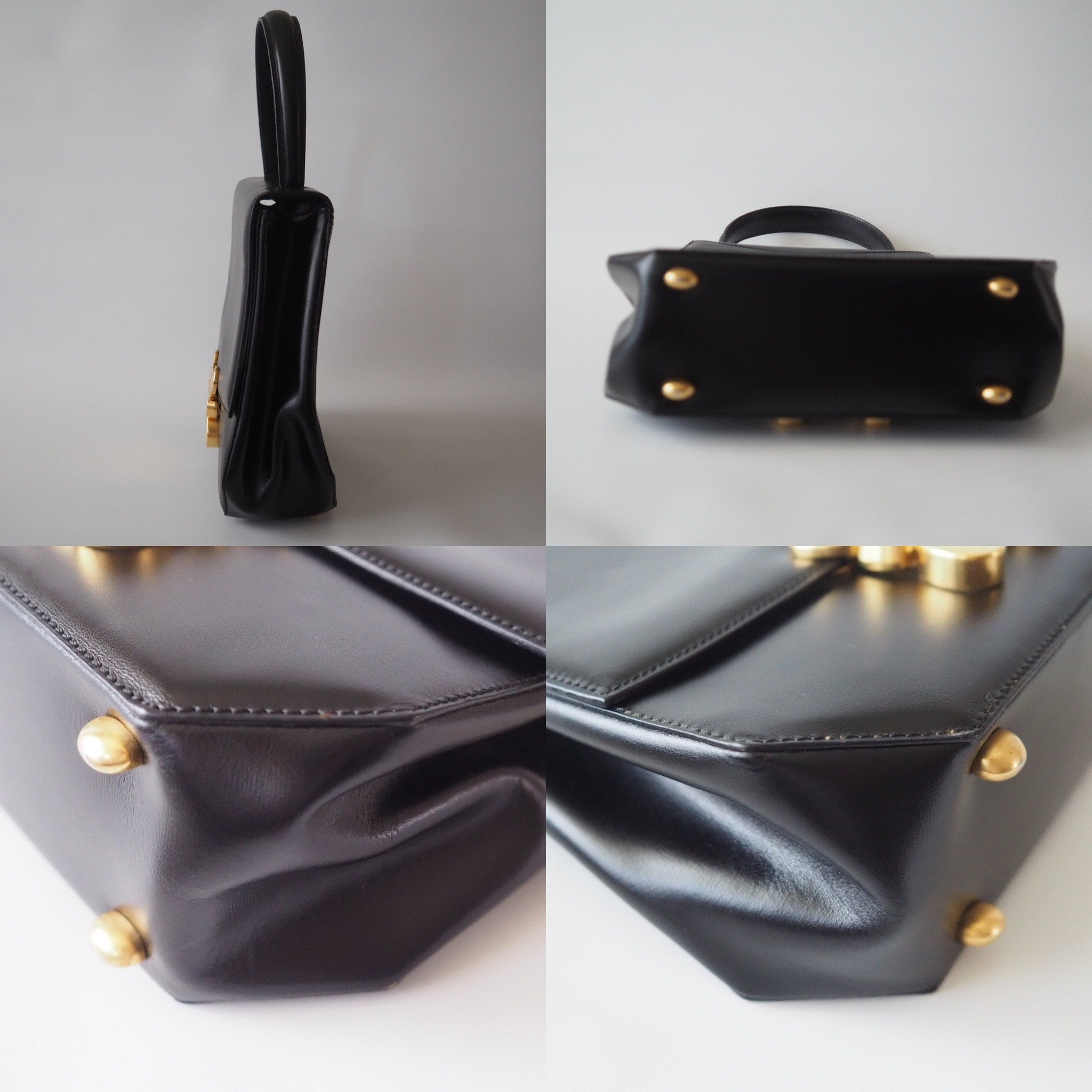 CELINE Hand Bag Brazon Triomphe Black Leather Authentic