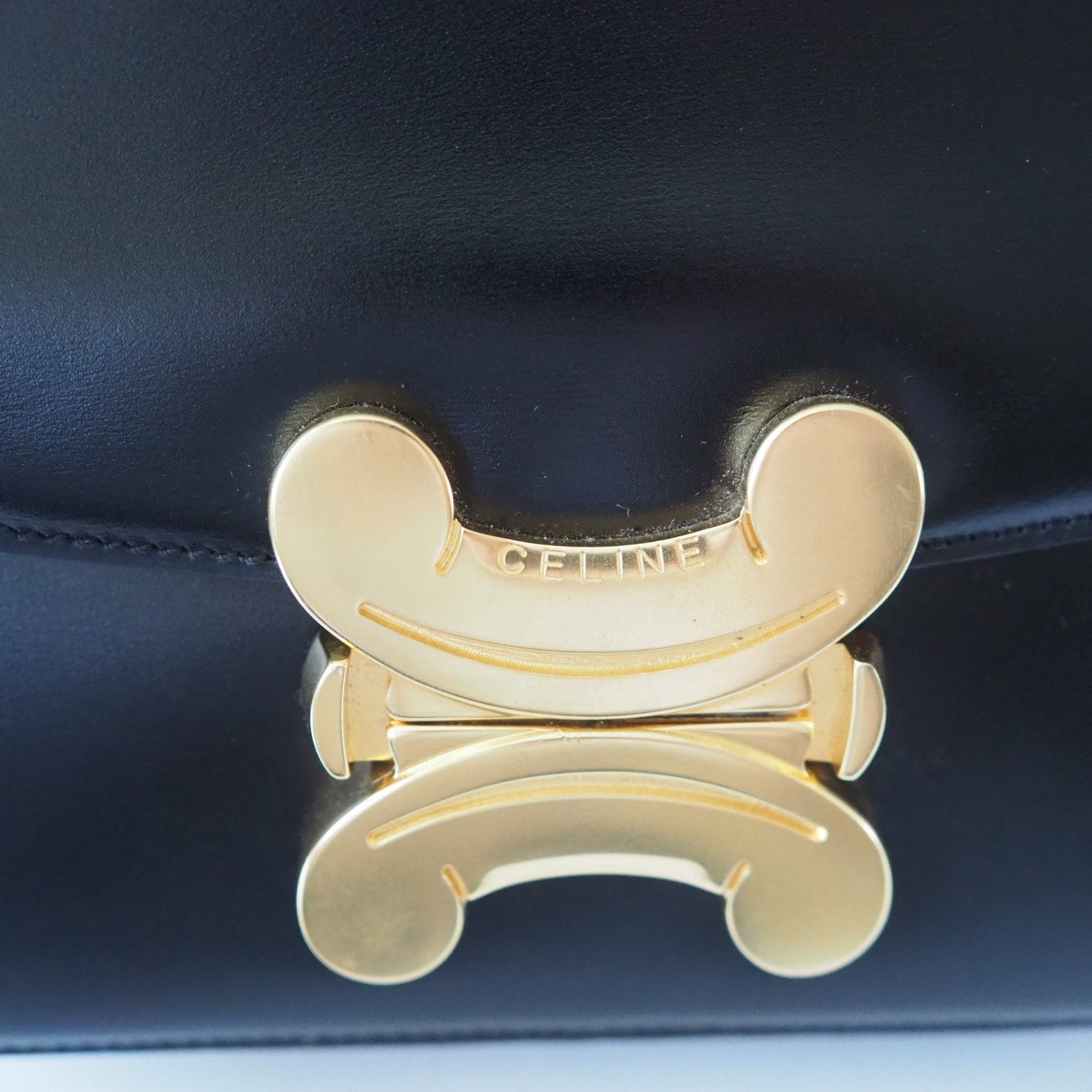 CELINE Hand Bag Brazon Triomphe Black Leather Authentic