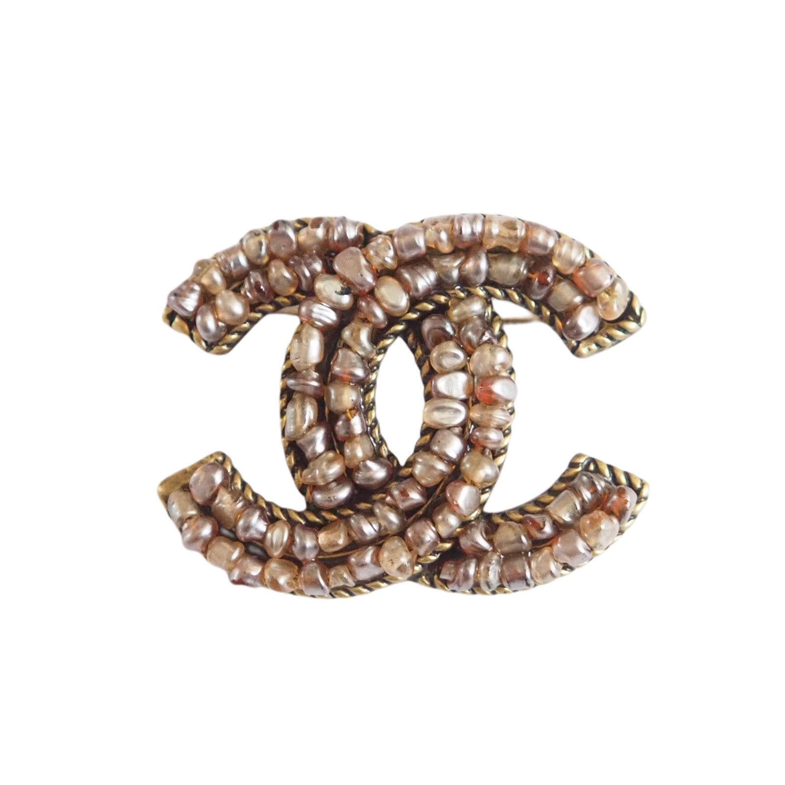 CHANEL CC Pearl Brooch Gold Authentic