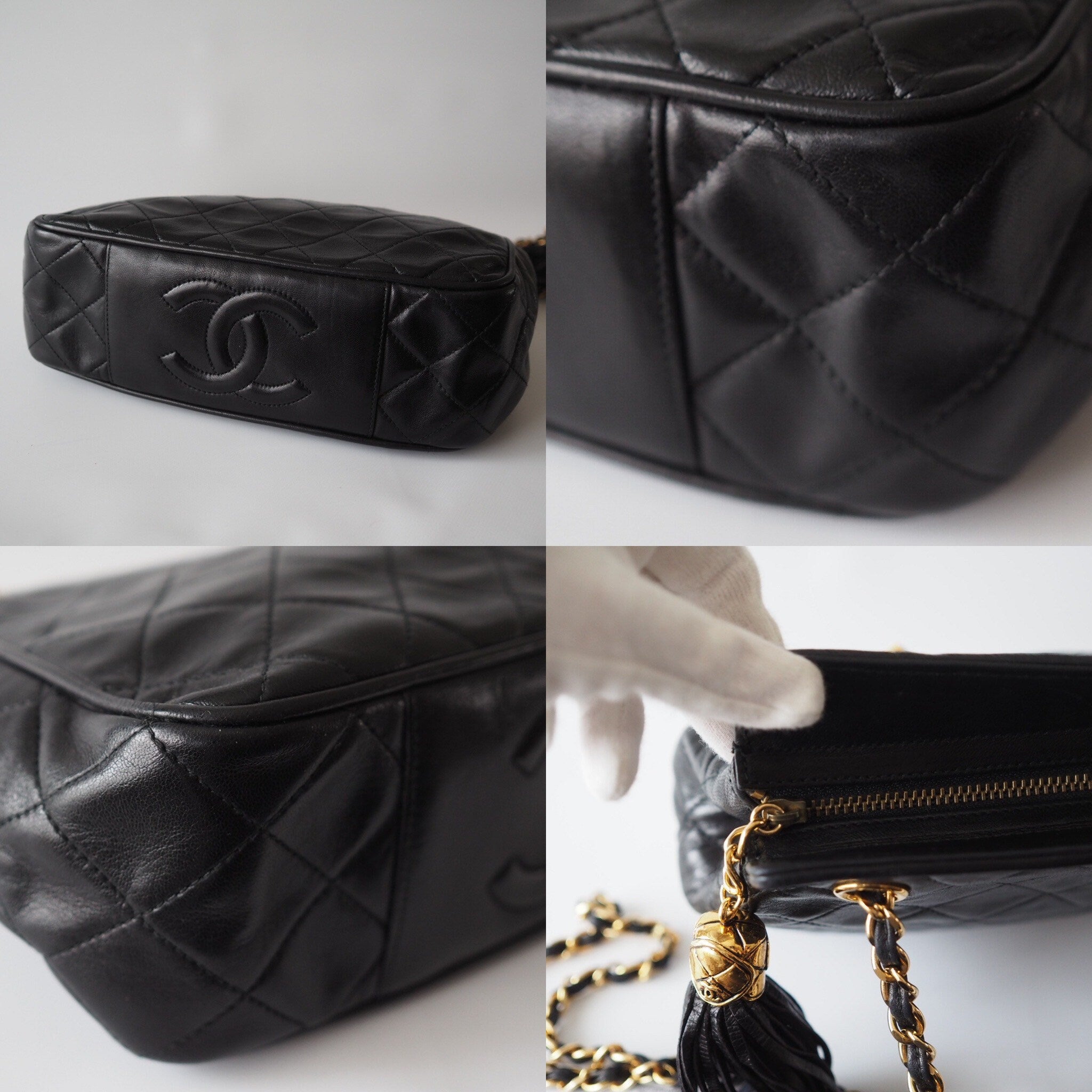 CHANEL Matelasse CC Fringe Shoulder Bag Leather Black Authentic