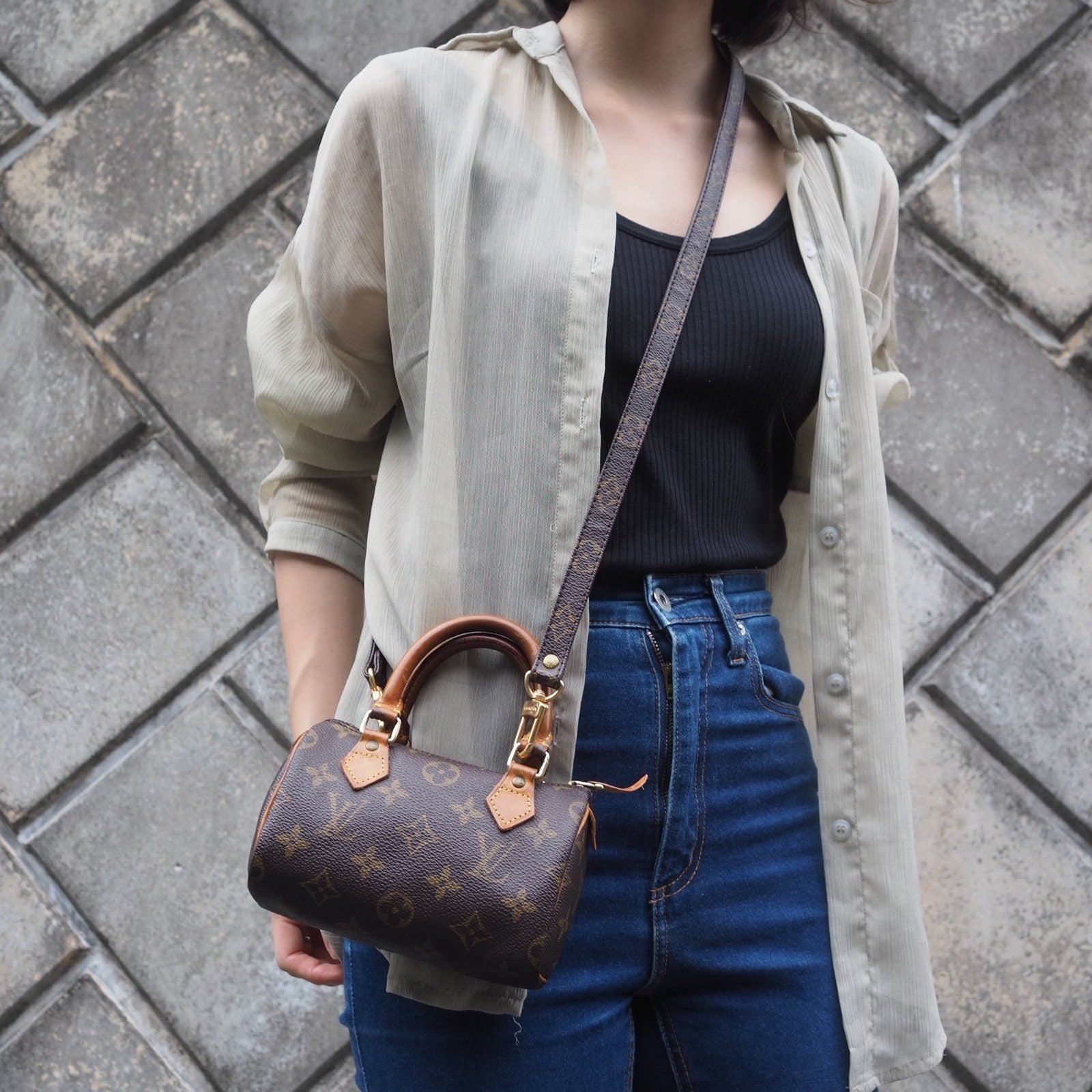 LOUIS VUITTON Monogram Mini Speedy Hand Shoulder Bag M41534 Brown Authentic