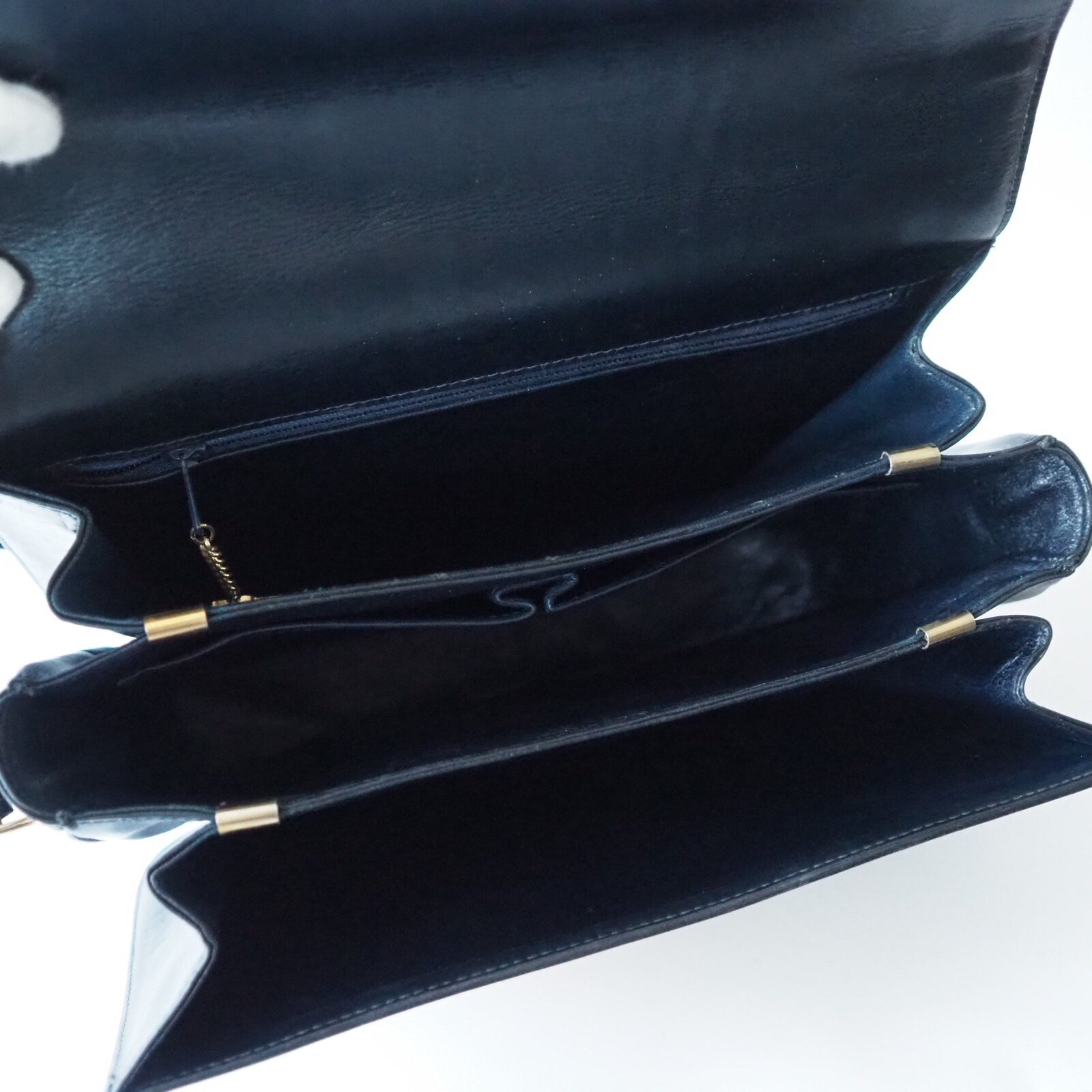 CELINE Sulky Metal parts Flap Shoulder bag Canvas leather Black Beige Authentic