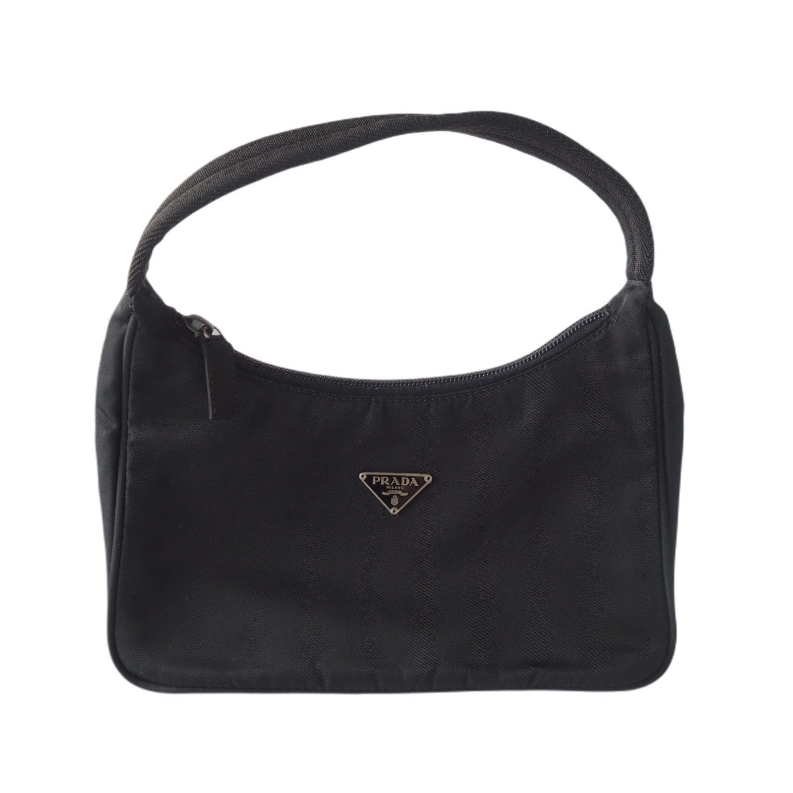 PRADA Nylon Hand Bag Black Logo Purse Authentic