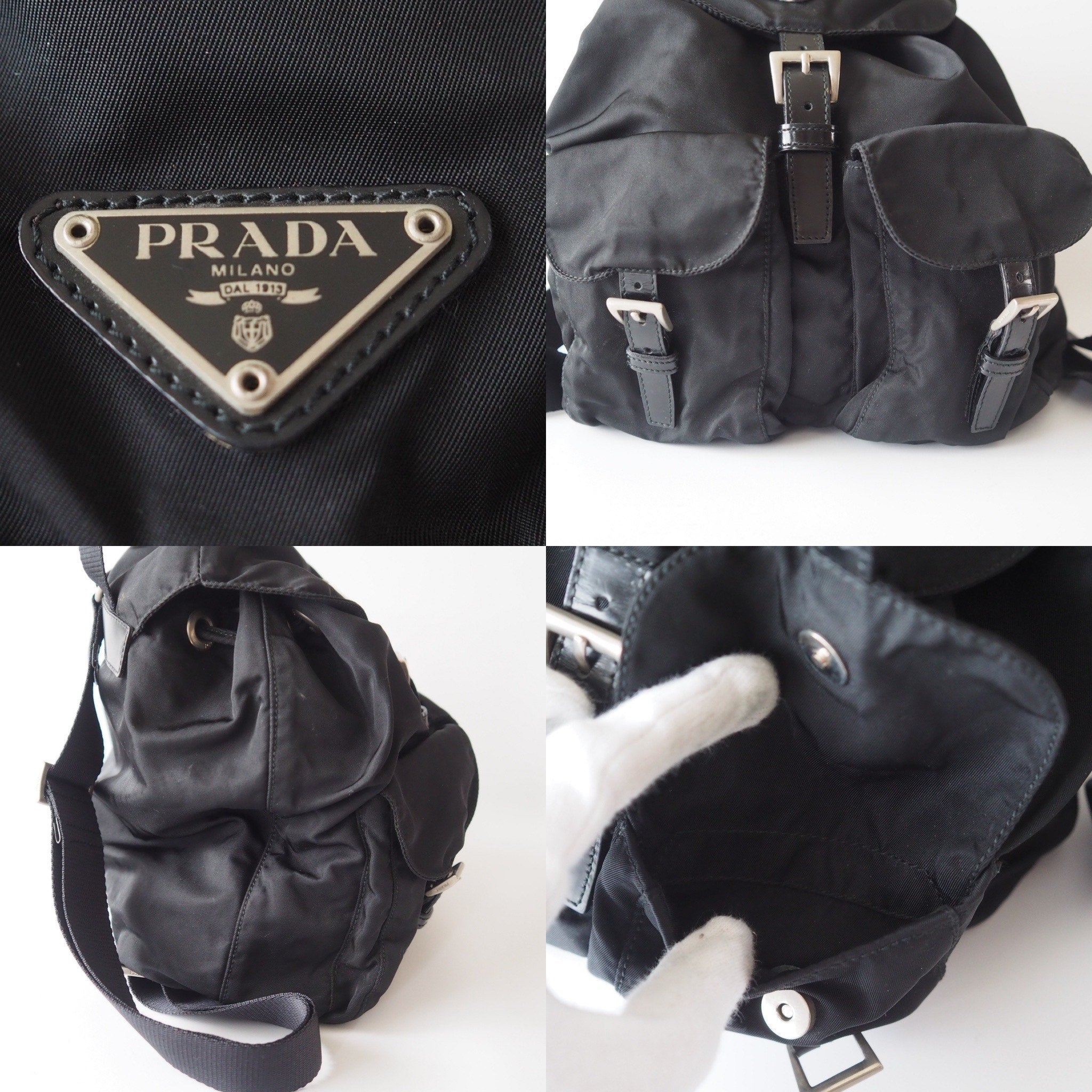 PRADA Nylon Backpack Bag Black Logo Purse Authentic
