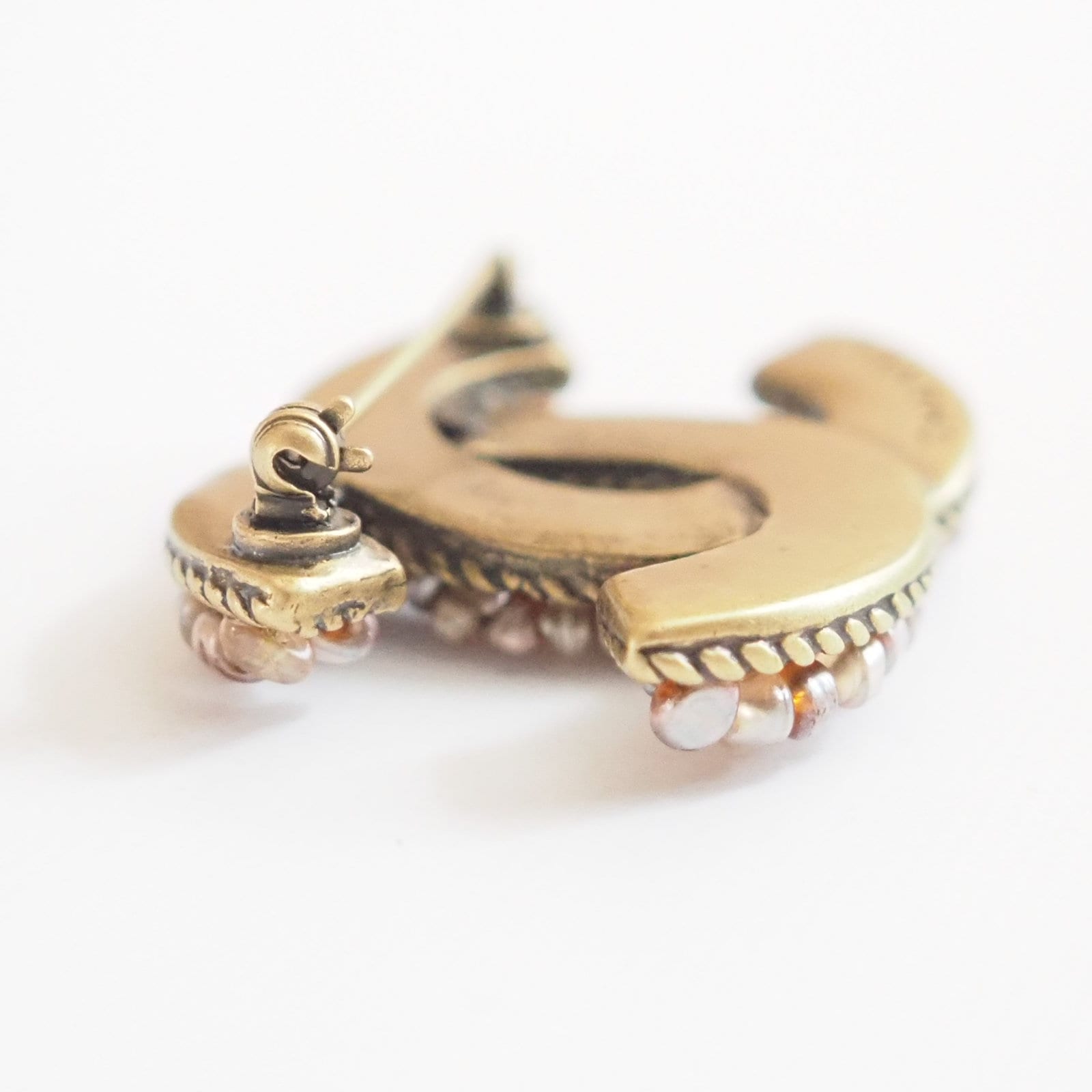 CHANEL CC Pearl Brooch Gold Authentic