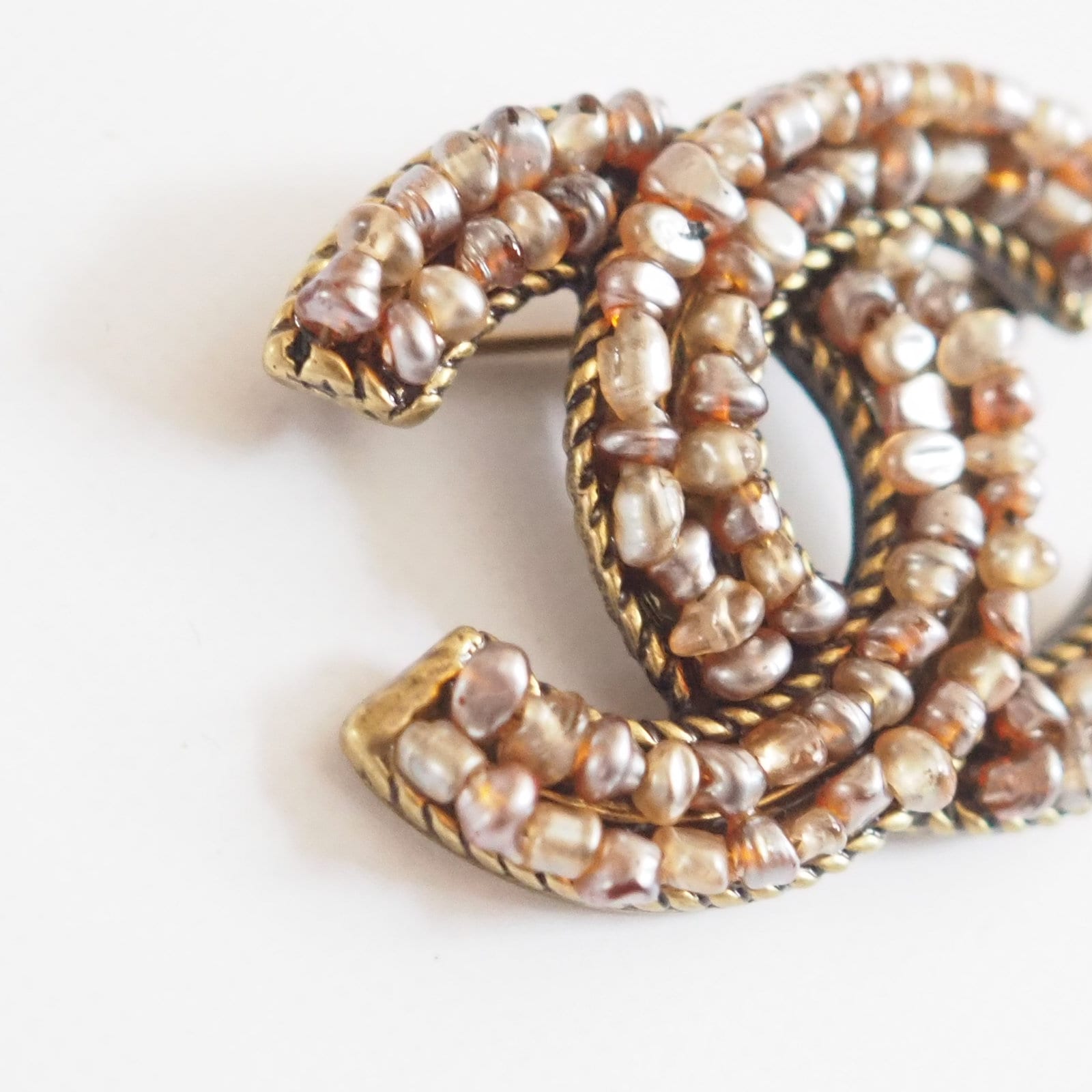 CHANEL CC Pearl Brooch Gold Authentic