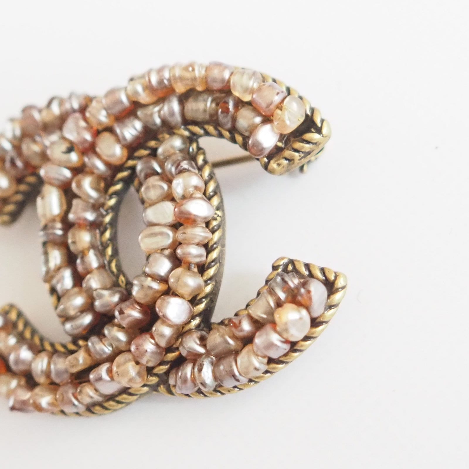 CHANEL CC Pearl Brooch Gold Authentic