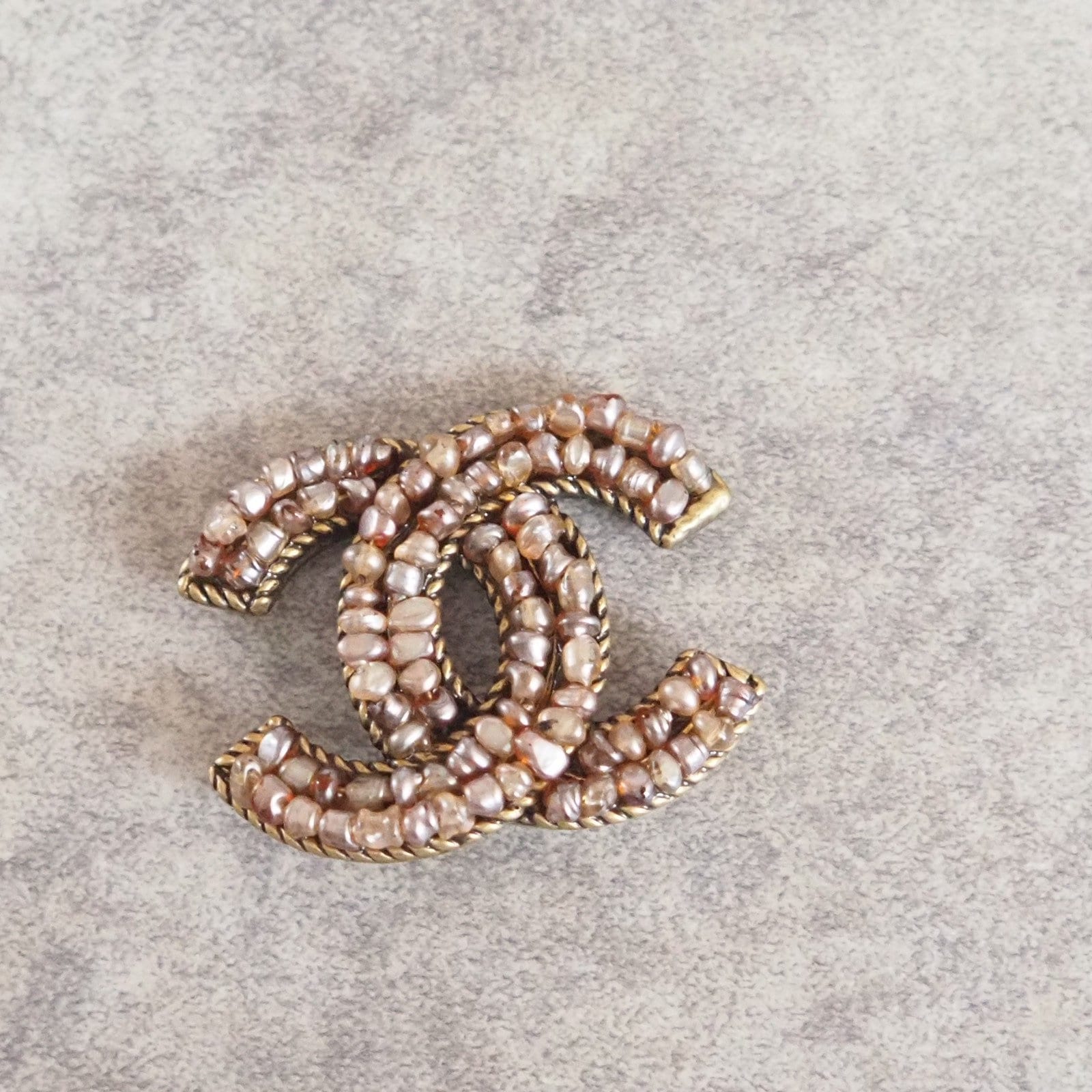 CHANEL CC Pearl Brooch Gold Authentic