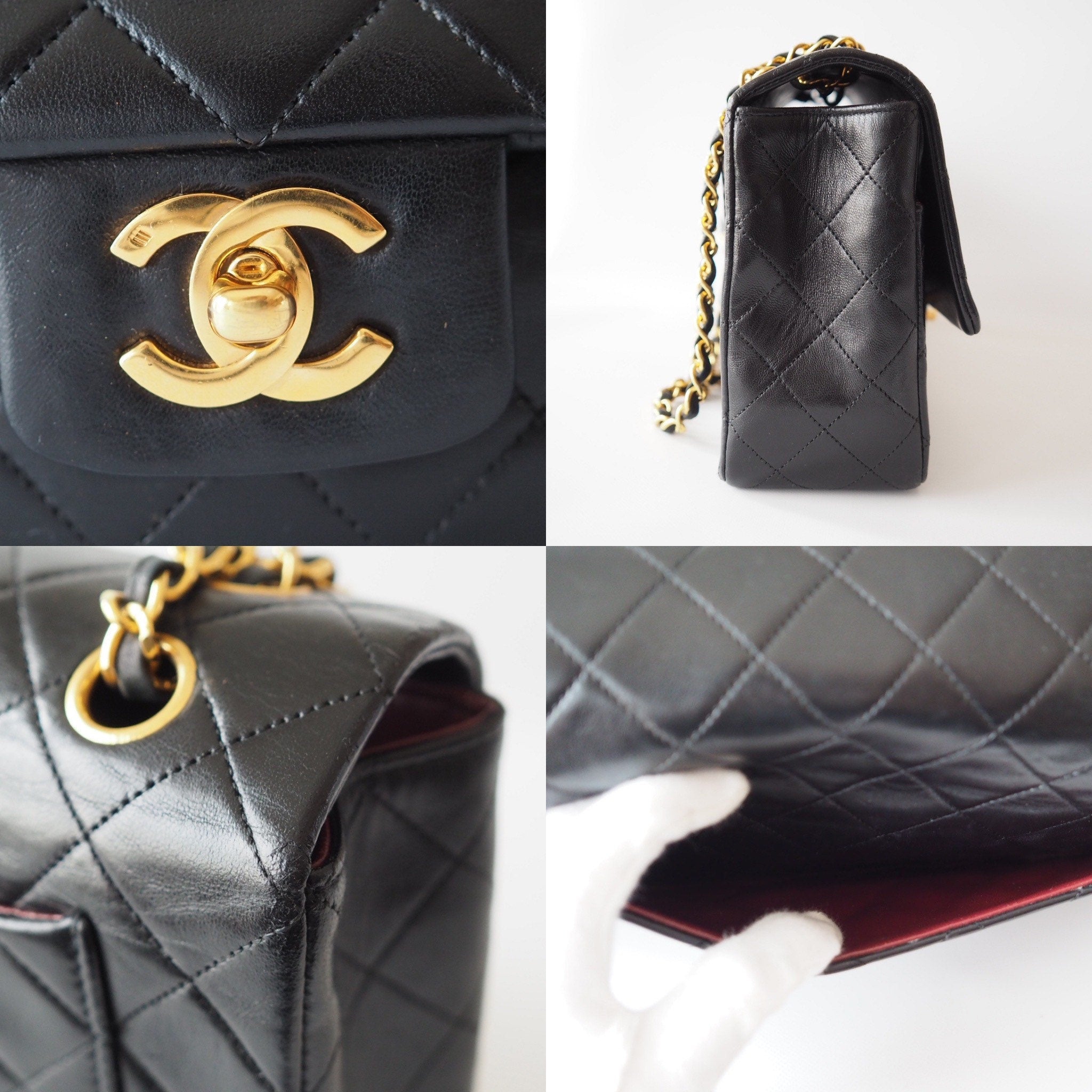 CHANEL Matelasse Quilted CC Logo Double Chain Shoulder Bag With pouch Black Authentic