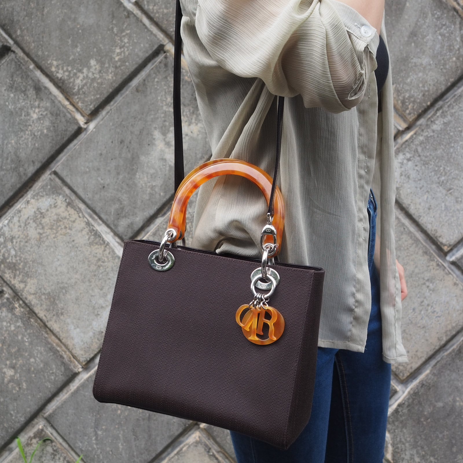 Christian Dior 2way Hand Shoulder Bag Brown Horse hair Vintage Authentic