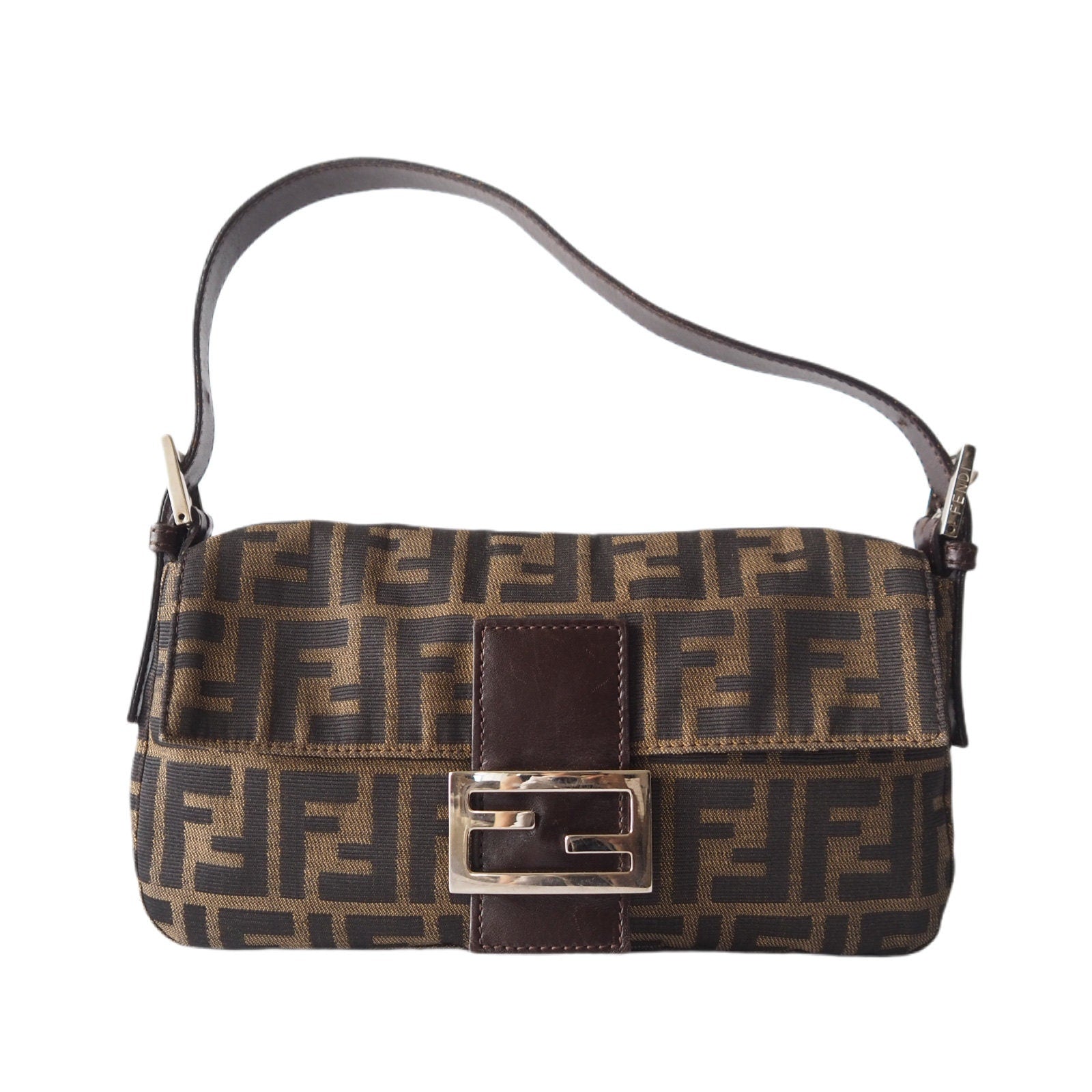 FENDI Zucca Canvas Leather mamma bucket Bag 26424 Authentic