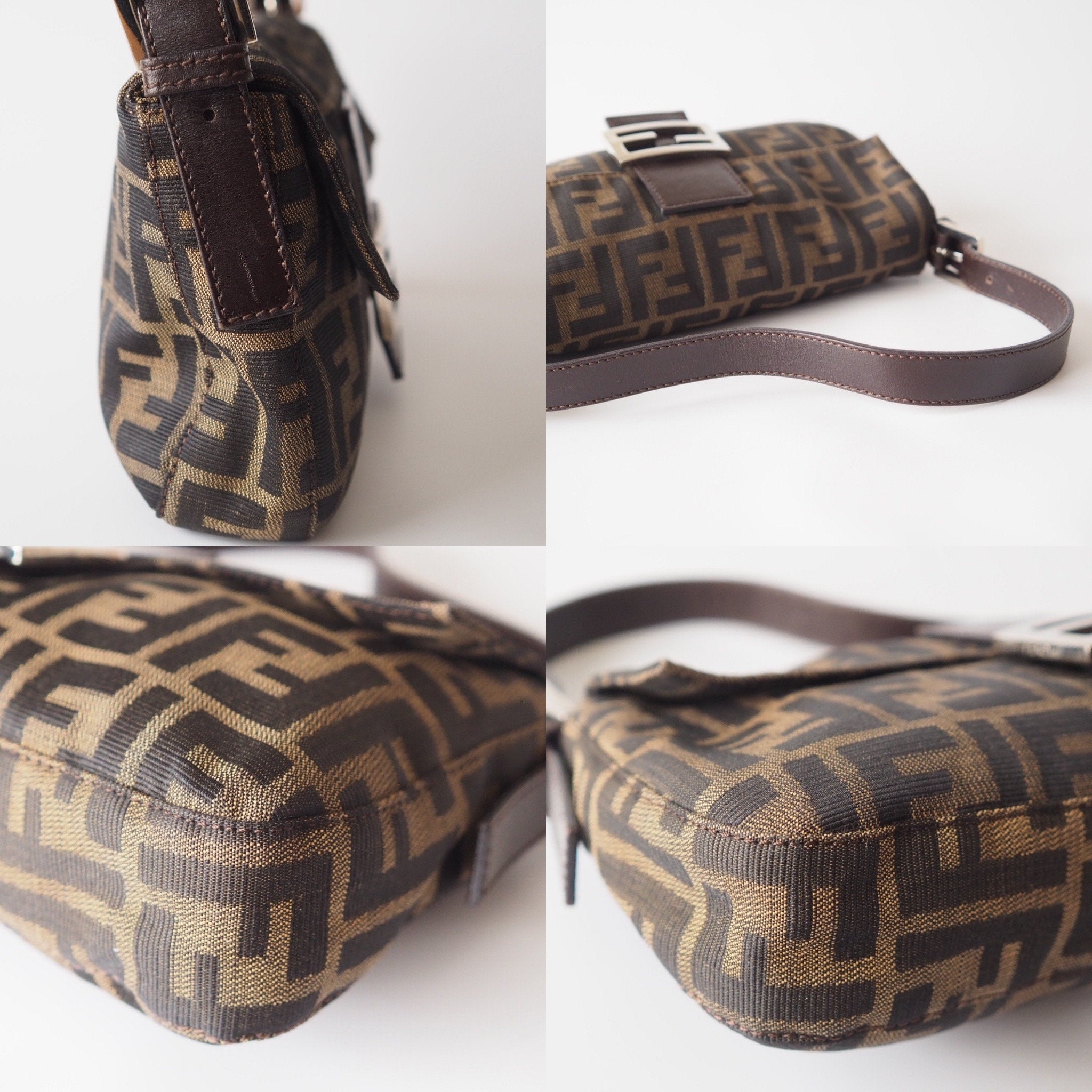 FENDI Zucca Canvas Leather mamma bucket Bag 26424 Authentic