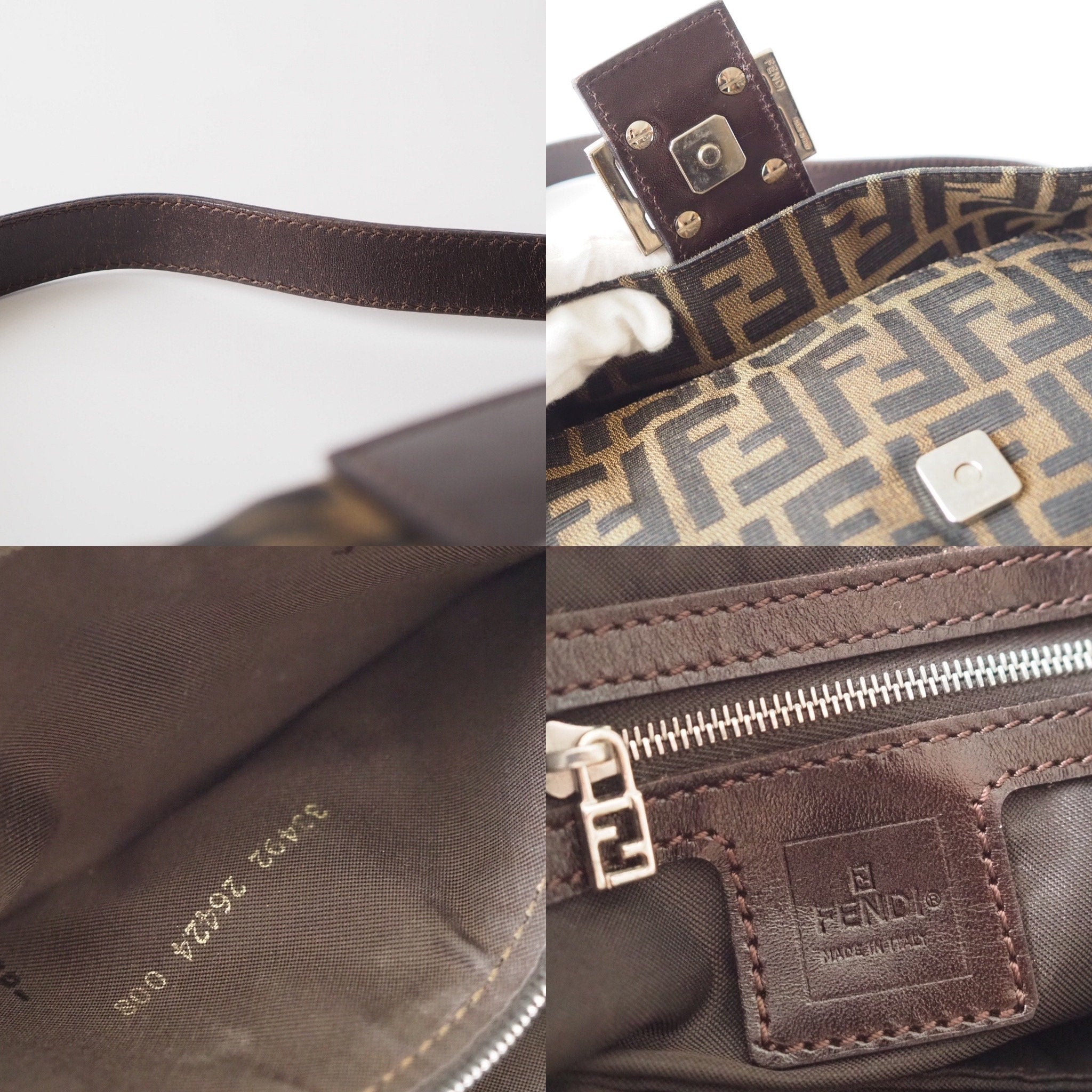 FENDI Zucca Canvas Leather mamma bucket Bag 26424 Authentic