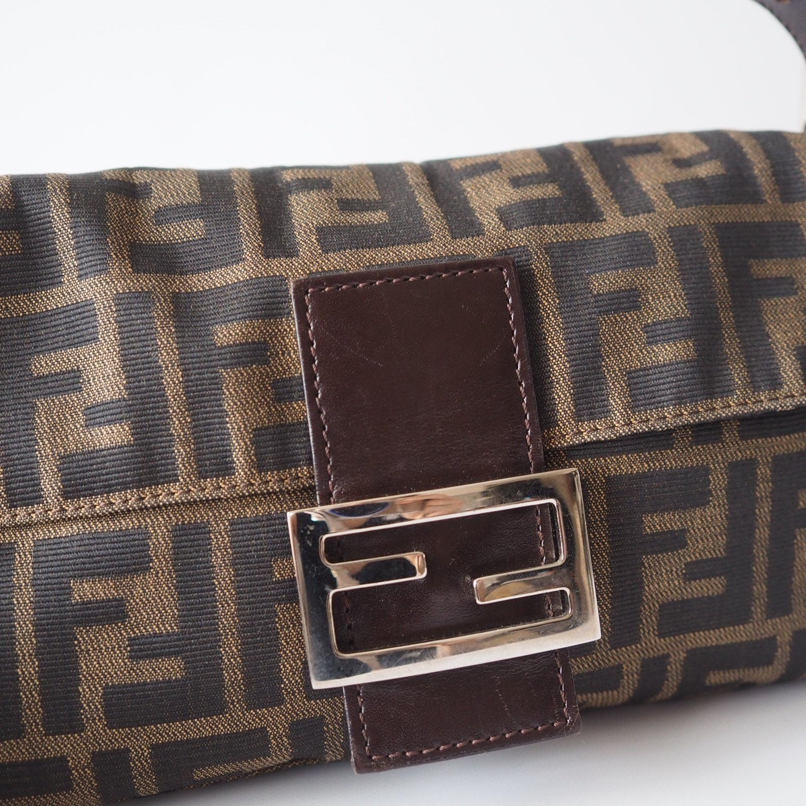 FENDI Zucca Canvas Leather mamma bucket Bag 26424 Authentic