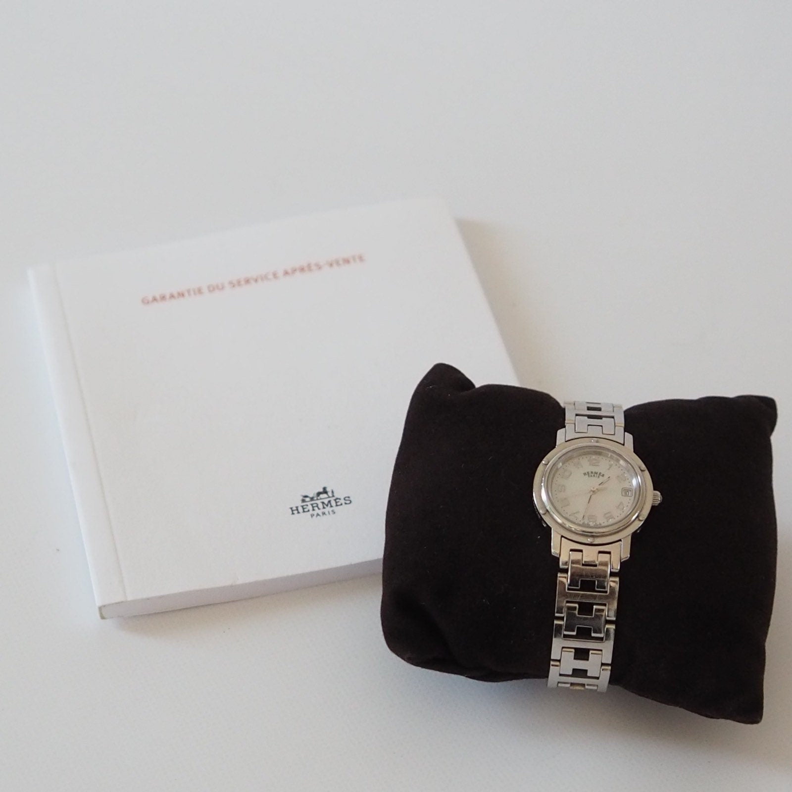 HERMES Watch Wristwatch Clipper CL4.210 Quartz White Shell Dial Ladies Steel Vintage