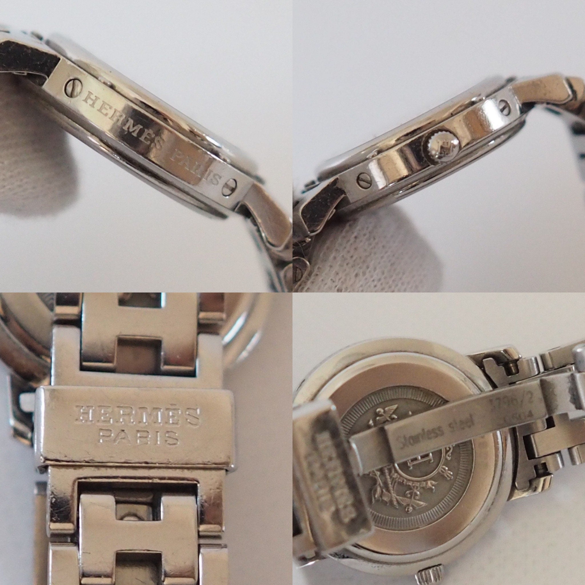 HERMES Watch Wristwatch Clipper CL4.210 Quartz White Shell Dial Ladies Steel Vintage