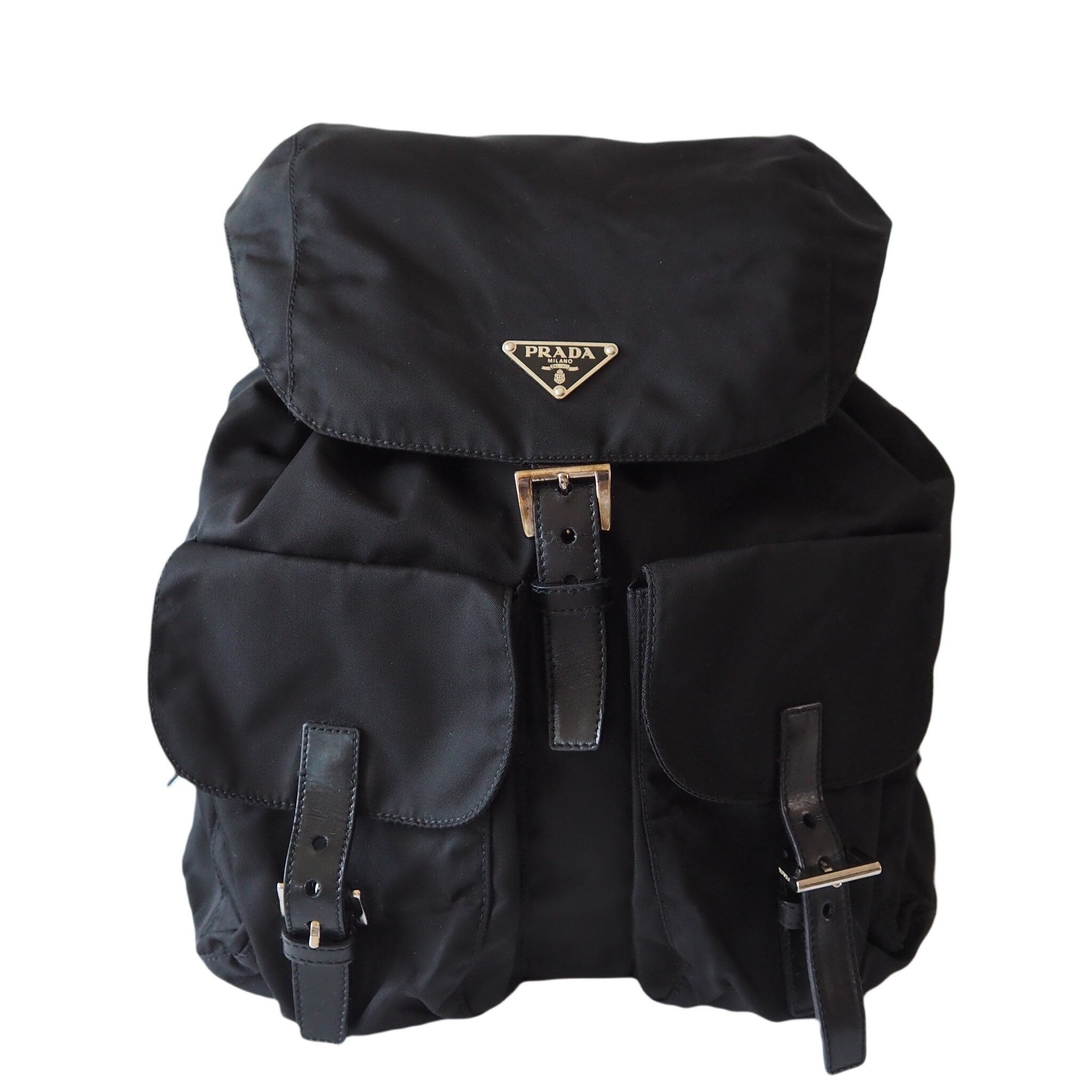 PRADA Nylon Backpack Bag Black Logo Purse Authentic