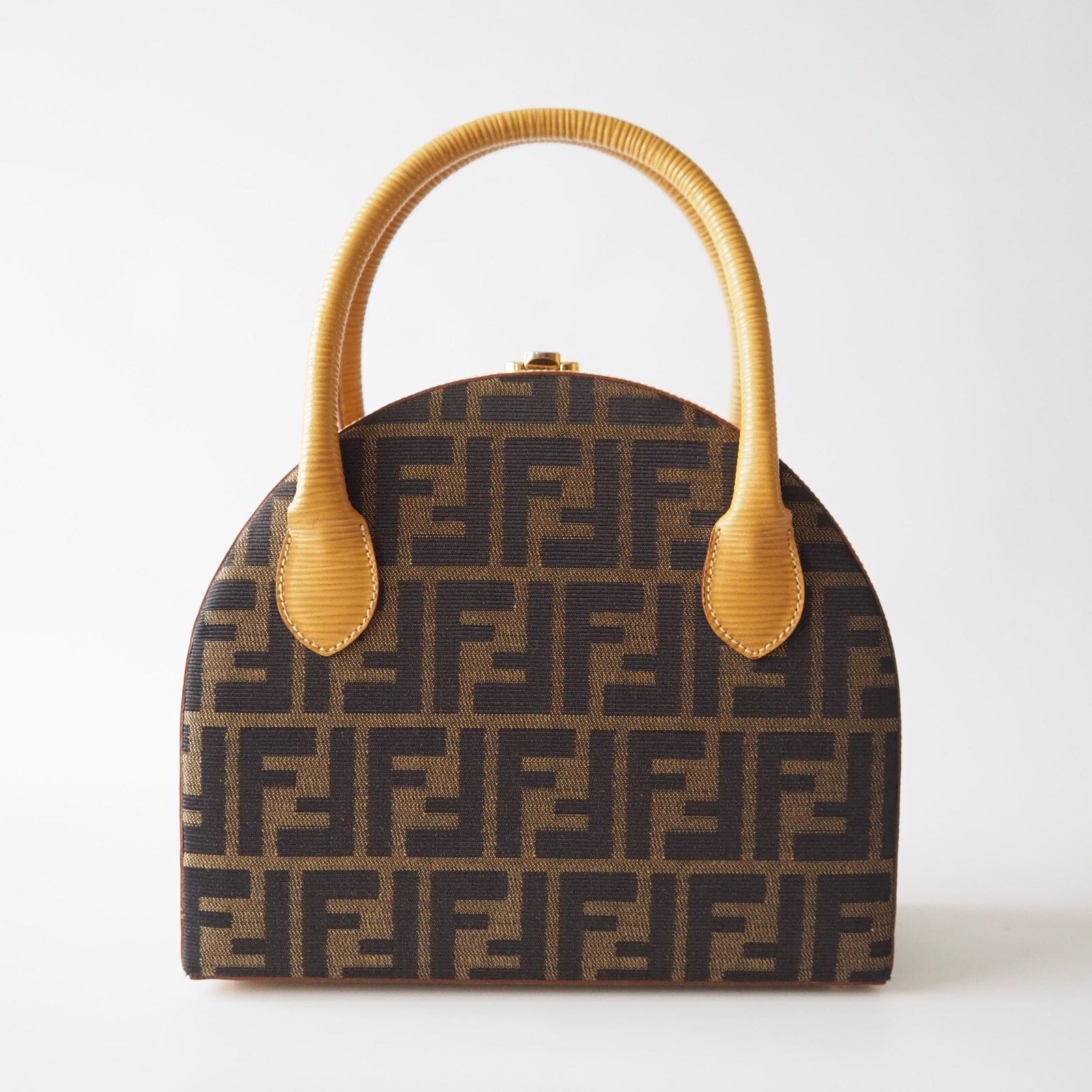 FENDI ZUCCA Hand Bag Brown Authentic