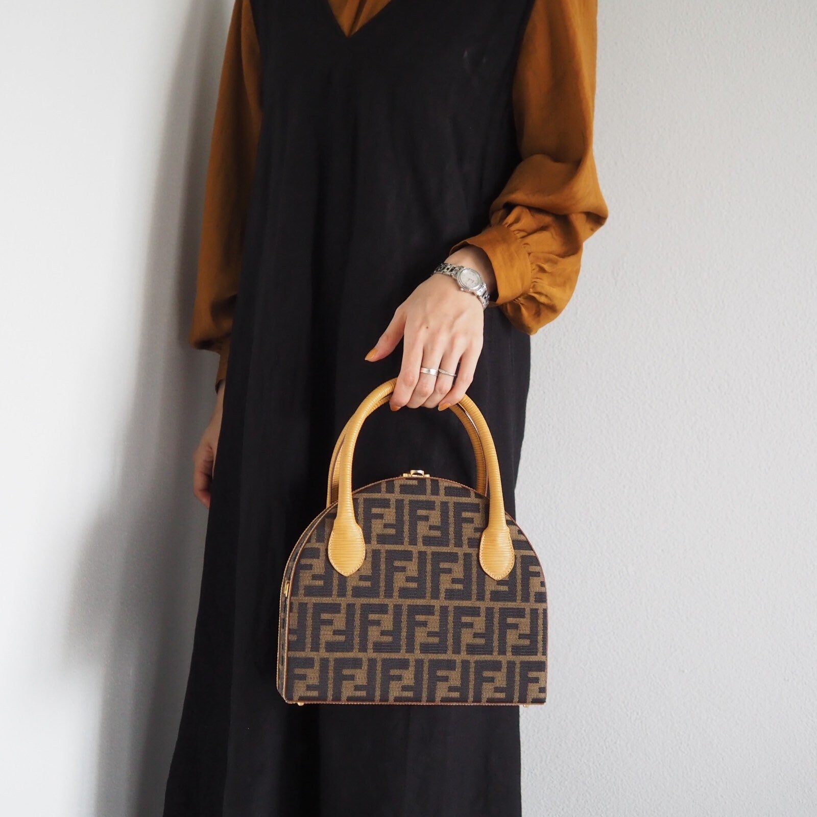 FENDI ZUCCA Hand Bag Brown Authentic