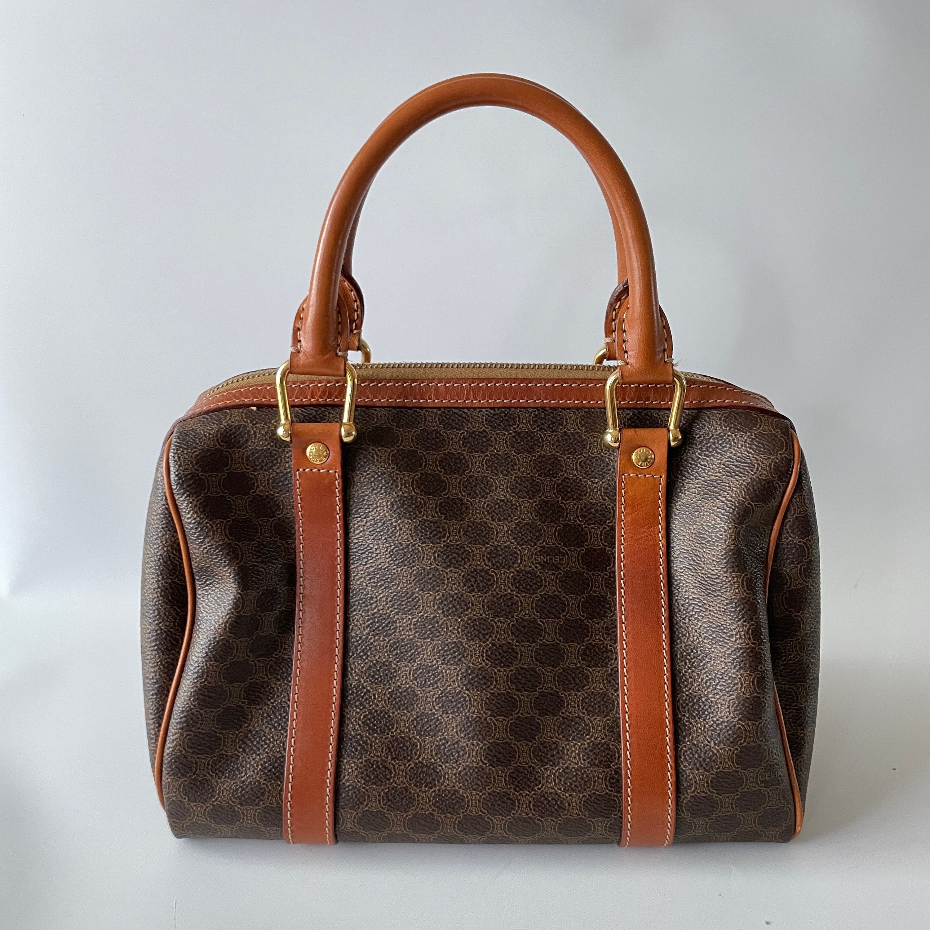 CELINE Macadam Hand Mini Boston Bag Brown Vintage Authentic