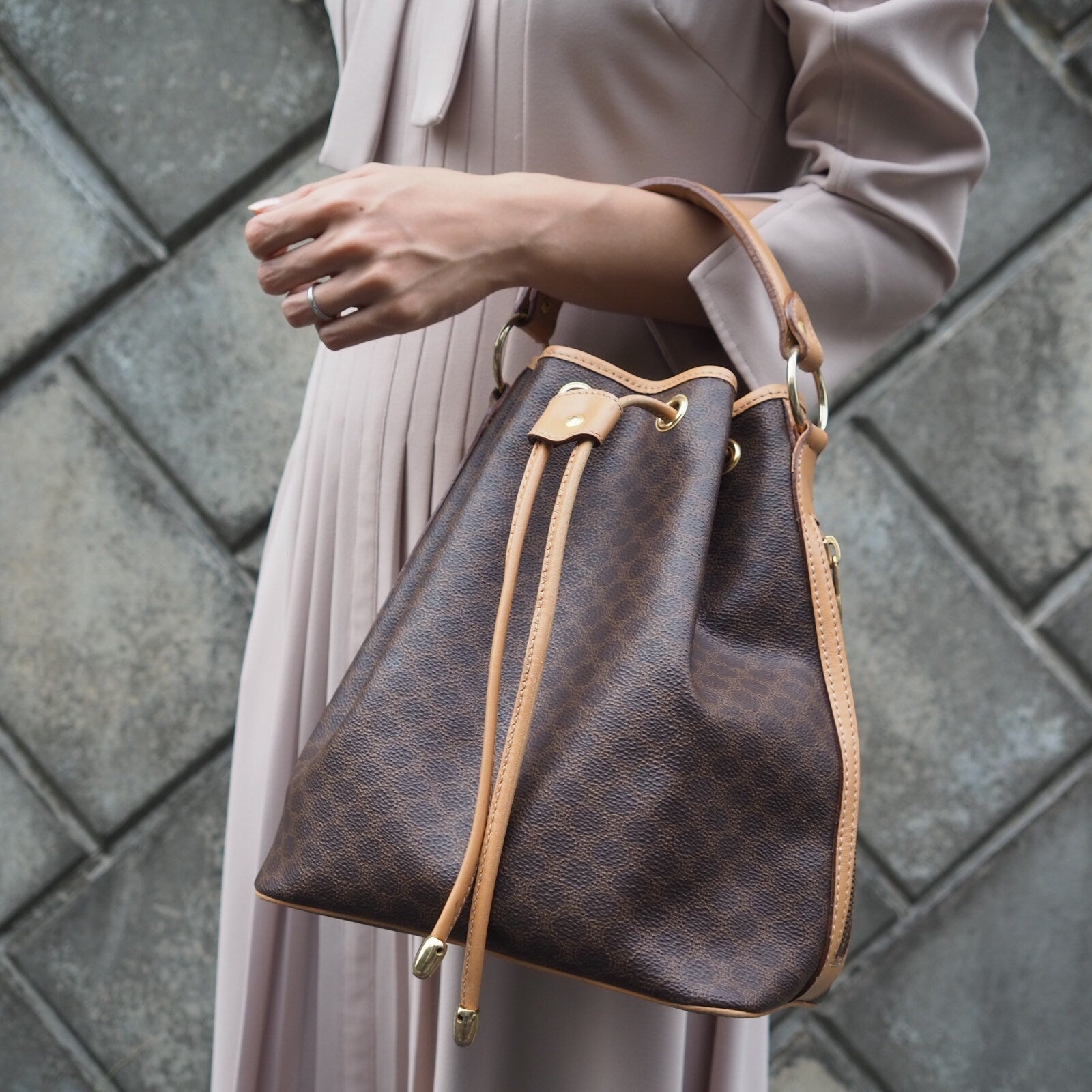 Celine Monogram Macadam Hand drawstring bag Authentic