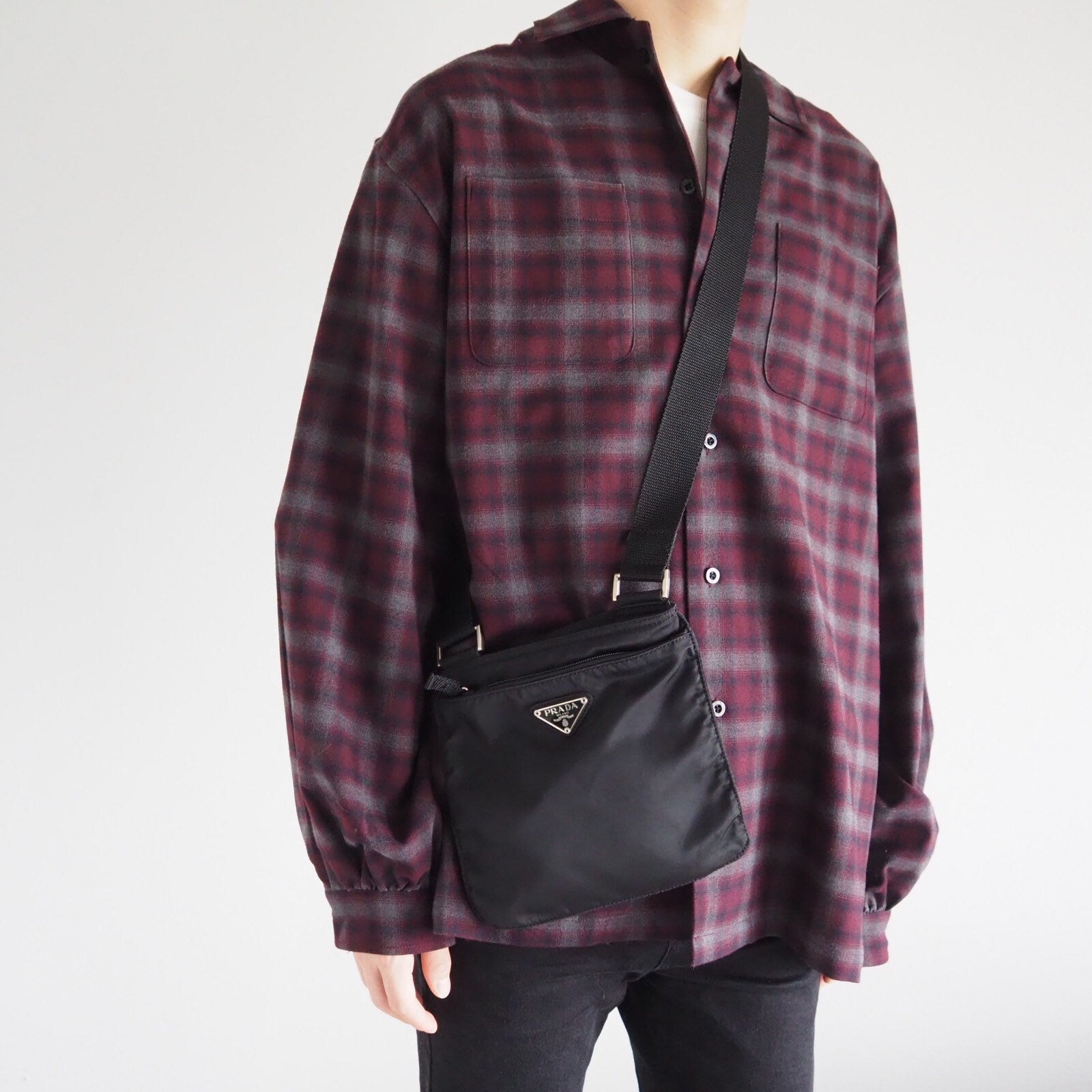 PRADA Nylon Shoulder Bag Sakosh Black Logo Authentic