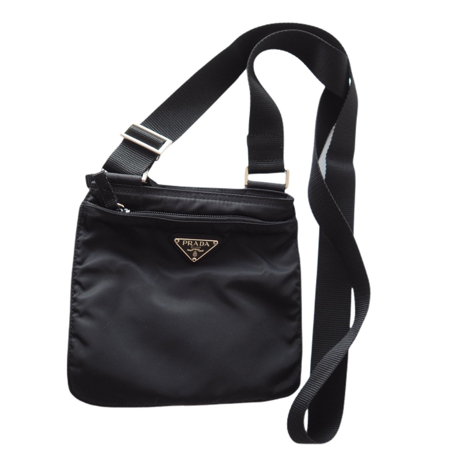 PRADA Nylon Shoulder Bag Sakosh Black Logo Authentic