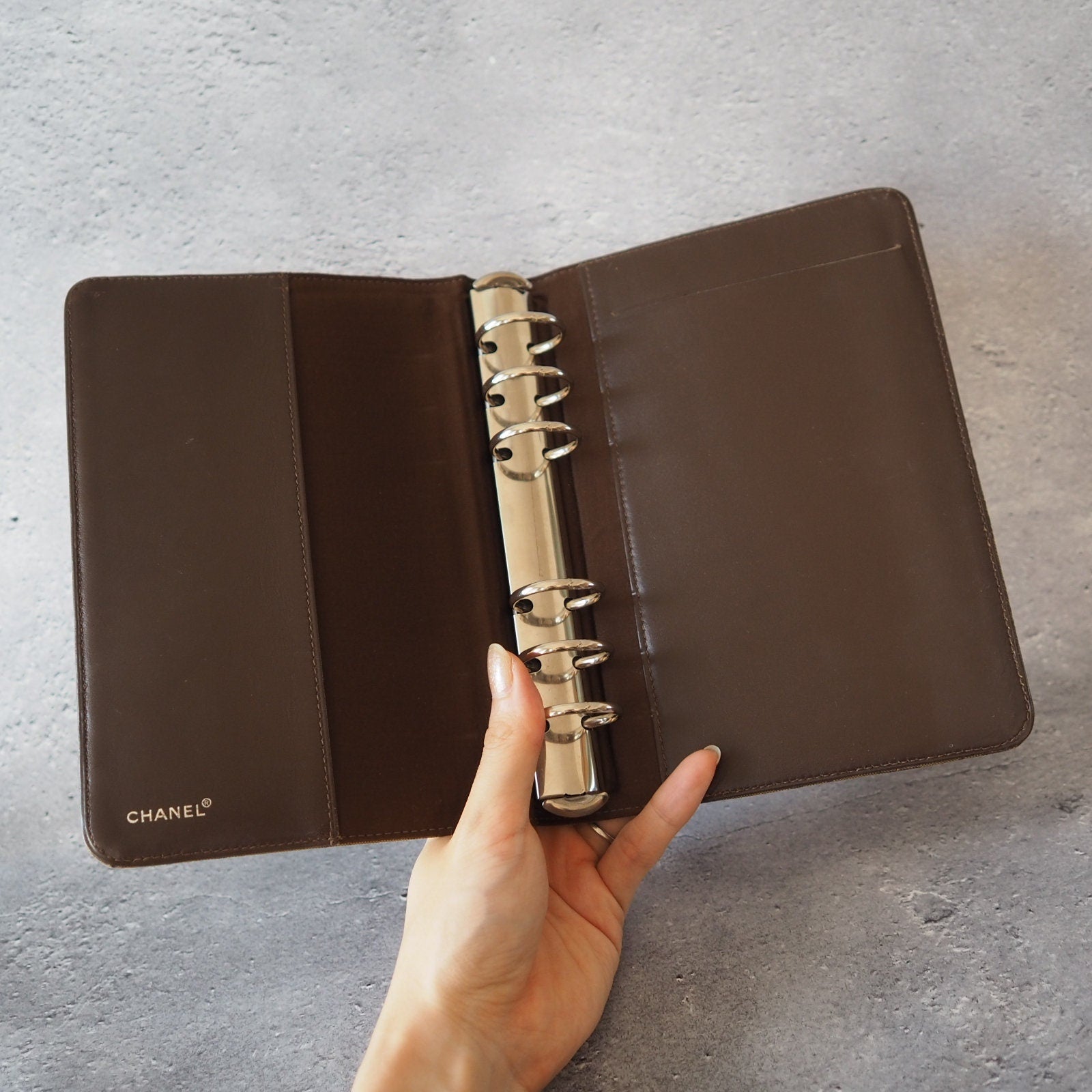 CHANEL CC New Travel Line Agenda Cover Brown Nylon 6 Ring Diary Vintage
