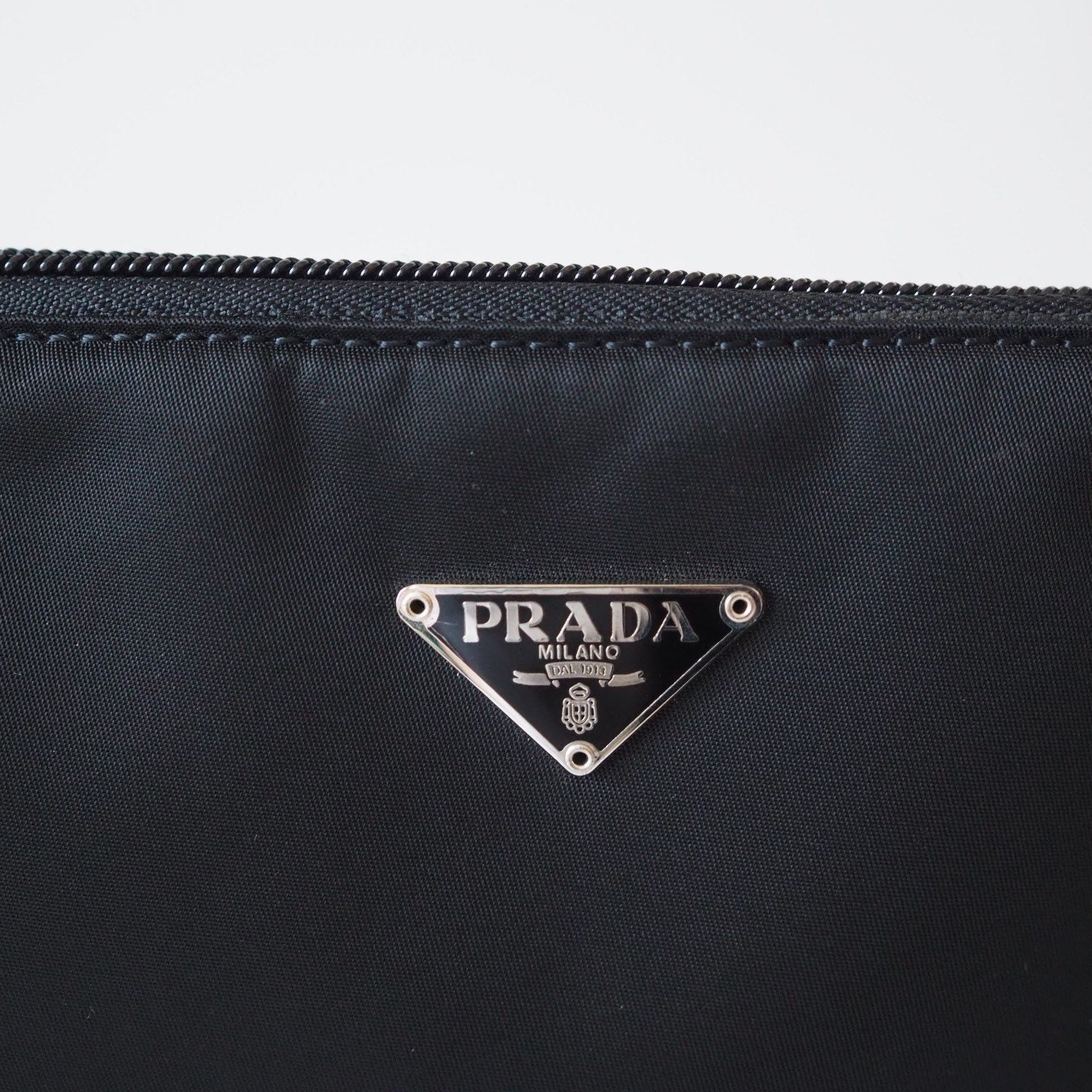 PRADA Nylon Hand Bag Accessory Pouch Black Logo Purse Authentic