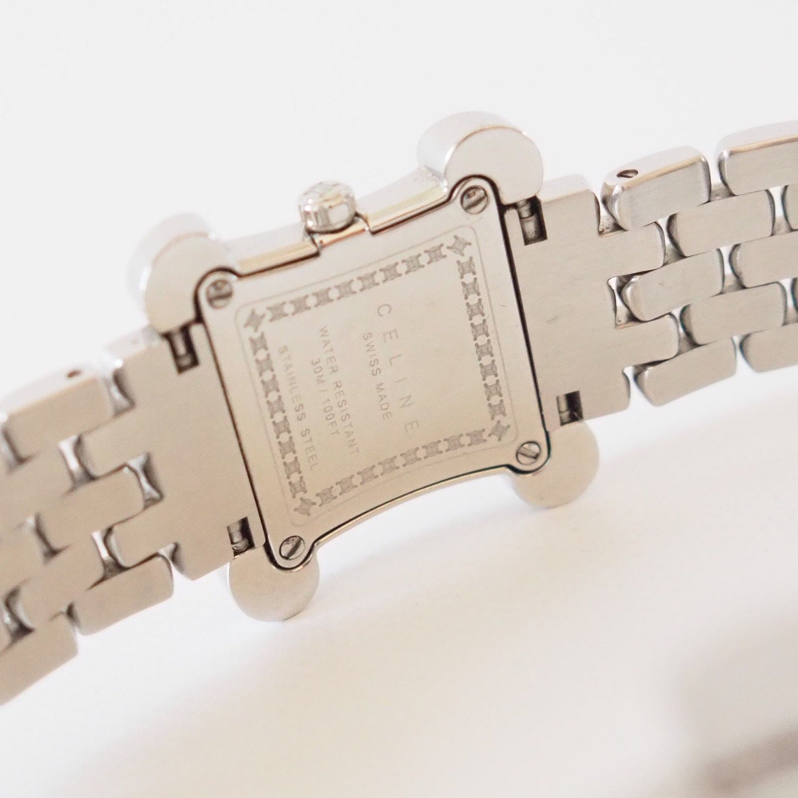 CELINE Watch Wristwatch Macadam Face Silver Color Steel Quartz Vintage