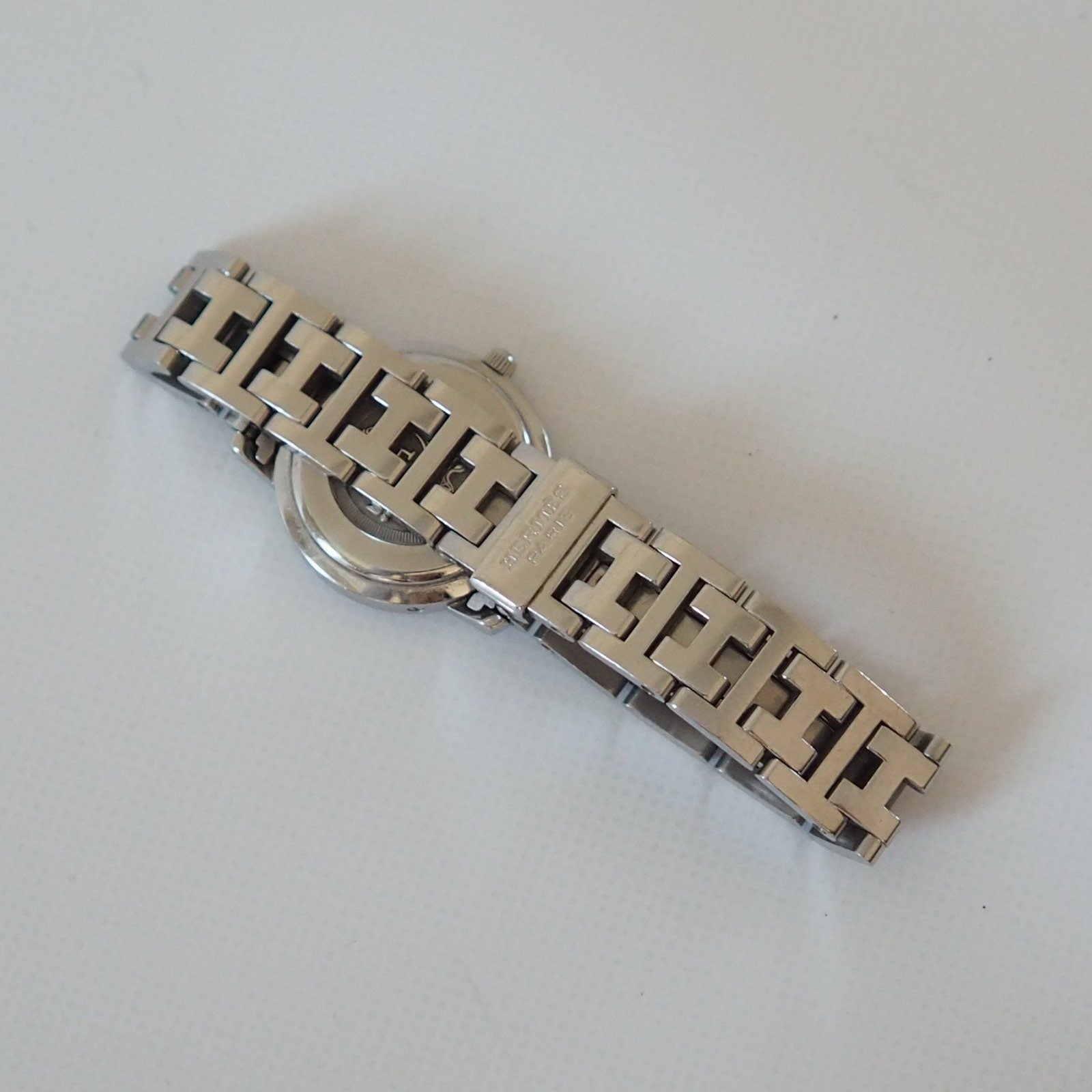 HERMES Watch Wristwatch Clipper CL4.210 Quartz White Shell Dial Ladies Steel Vintage