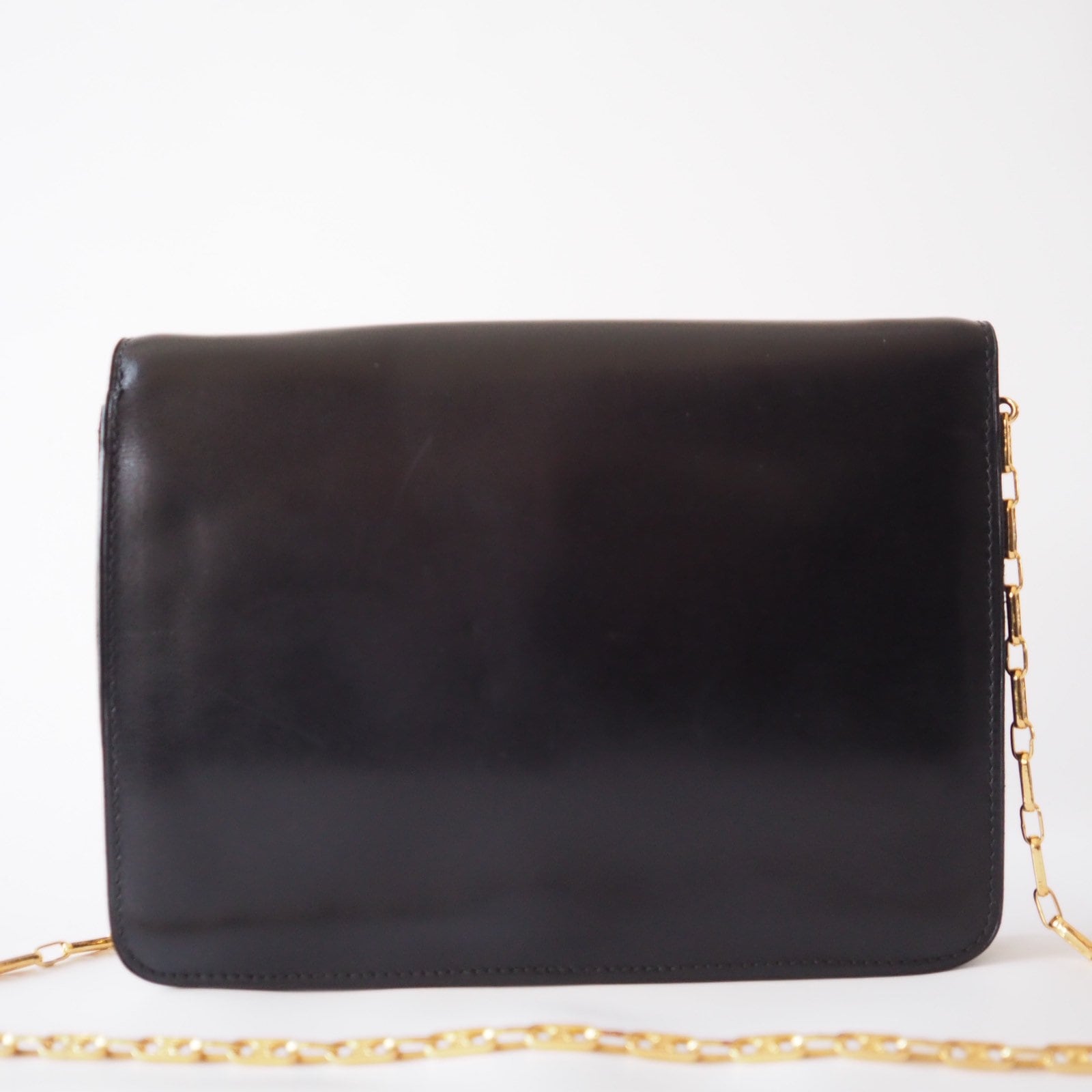 CELINE Sulky Metal Parts Chain Shoulder bag Calf leather Black GHW Authentic Vintage Classical