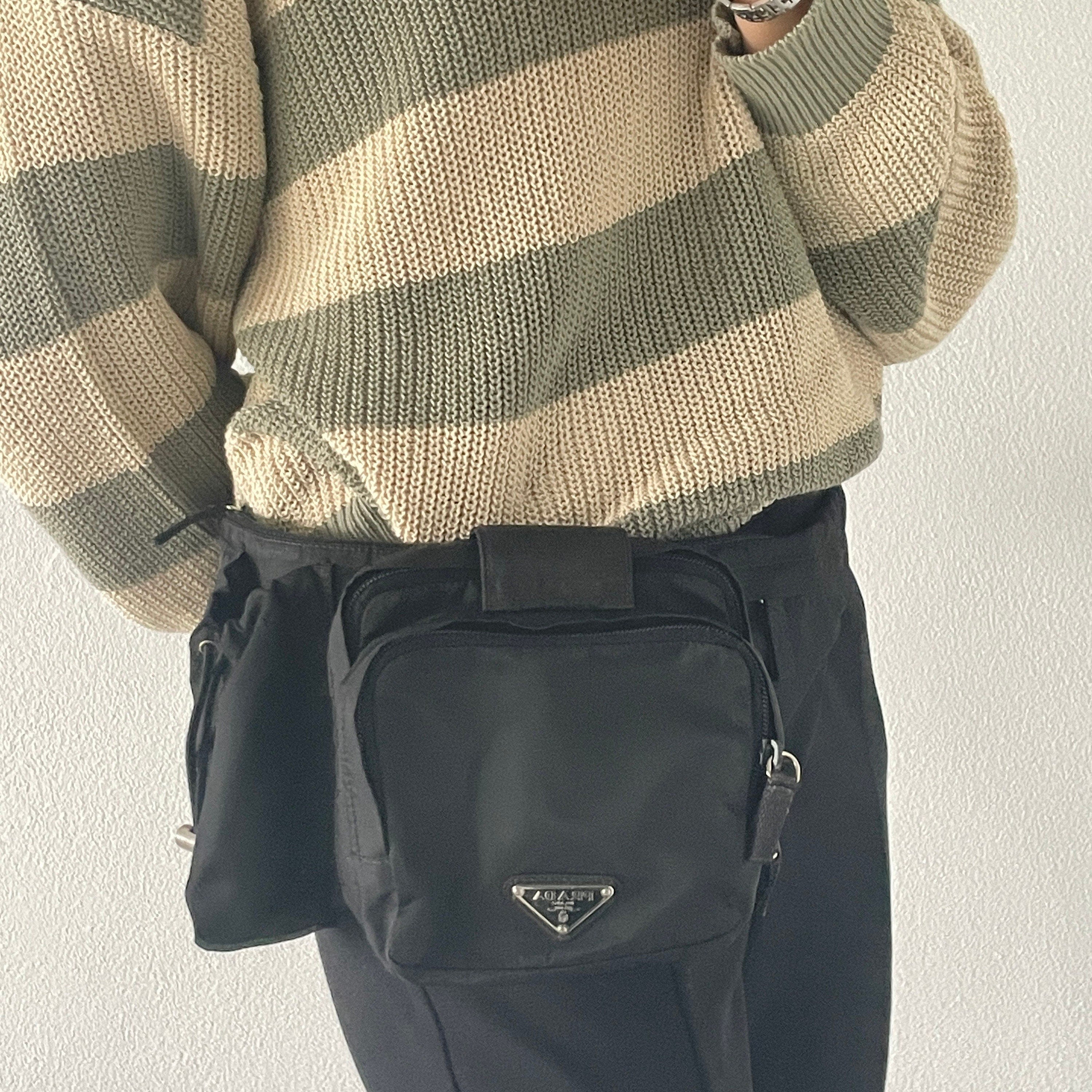 PRADA Nylon Body Bag Waist Pouch Black Logo Purse Authentic