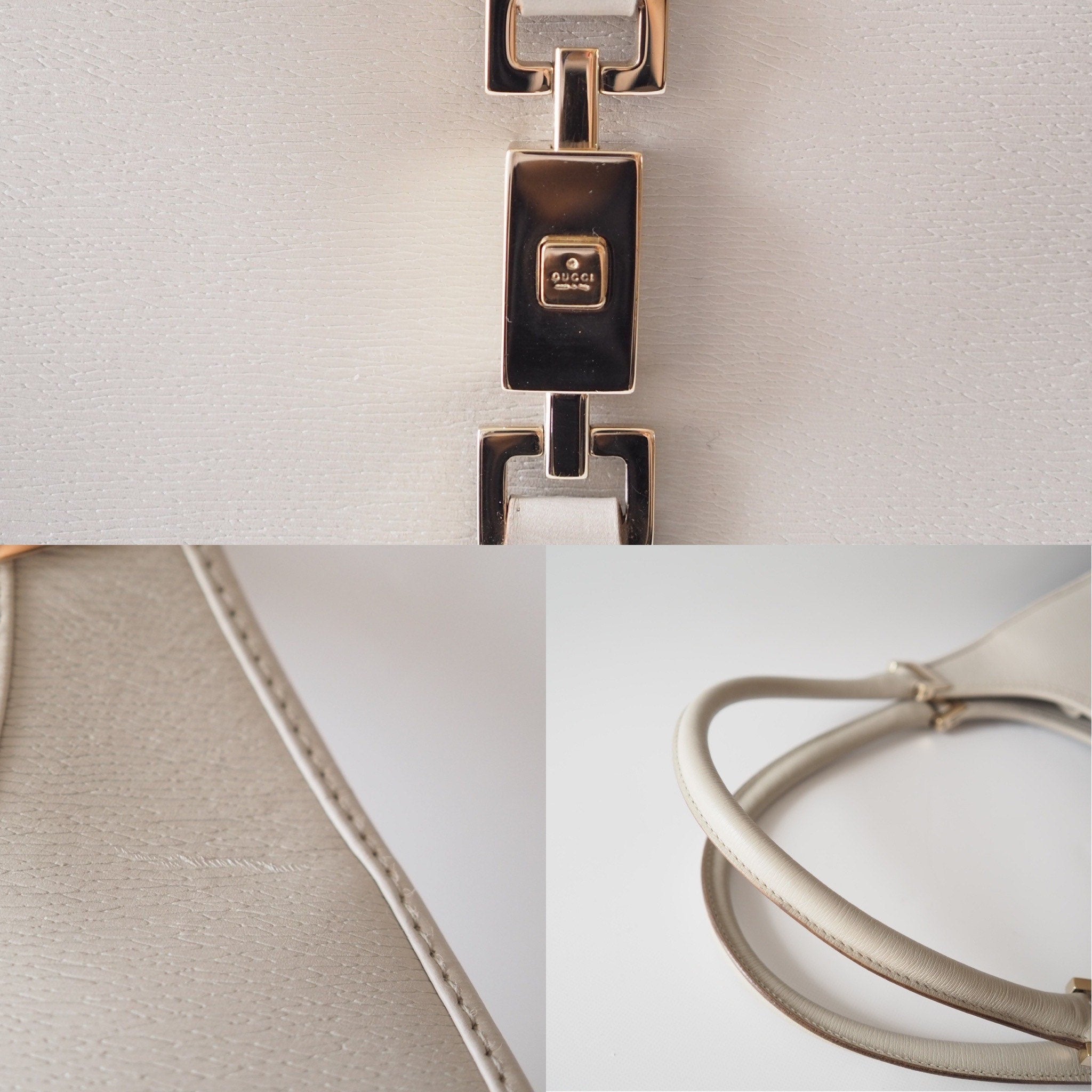 GUCCI Jackie Leather Shoulder Bag Beige Authentic