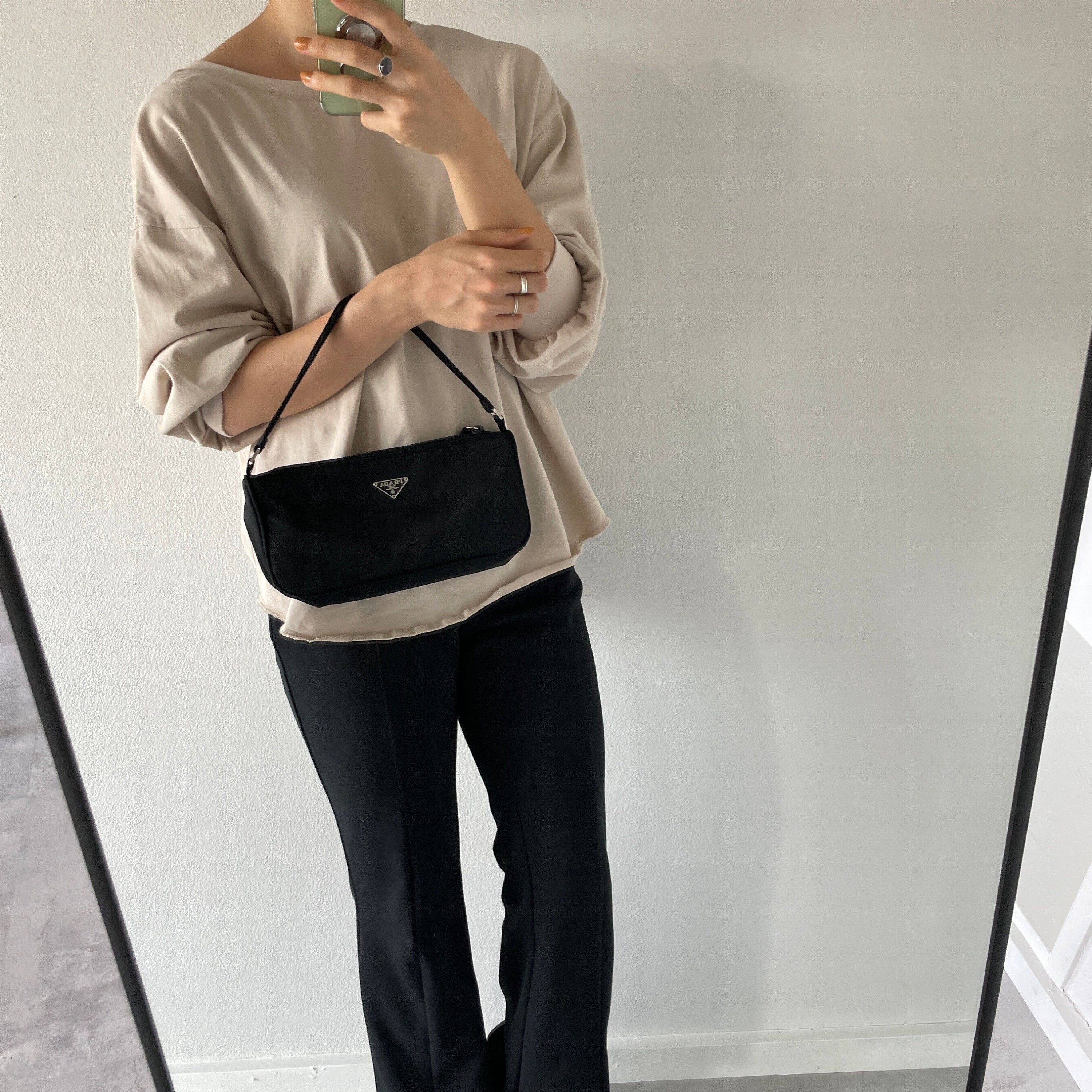 PRADA Nylon Hand Bag Accessory Pouch Black Logo Purse Authentic