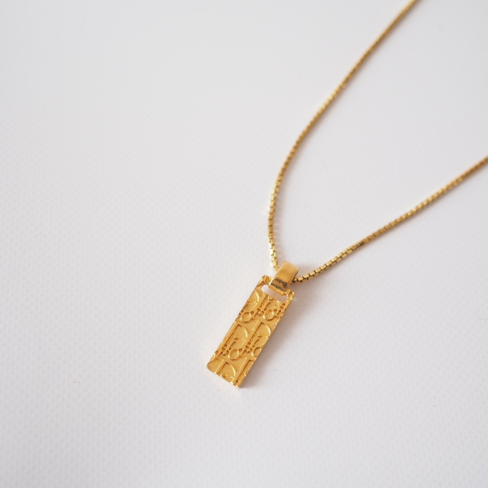 Christian Dior Necklace Reversible Trotter Logo Vintage Metal Gold Authentic