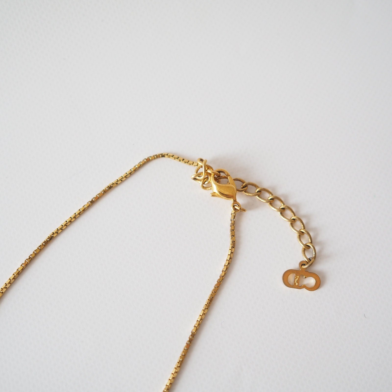 Christian Dior Necklace Reversible Trotter Logo Vintage Metal Gold Authentic